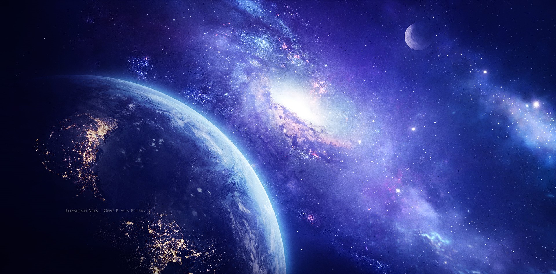 Earth and galaxy digital art by Ellysiumn HD Wallpaper