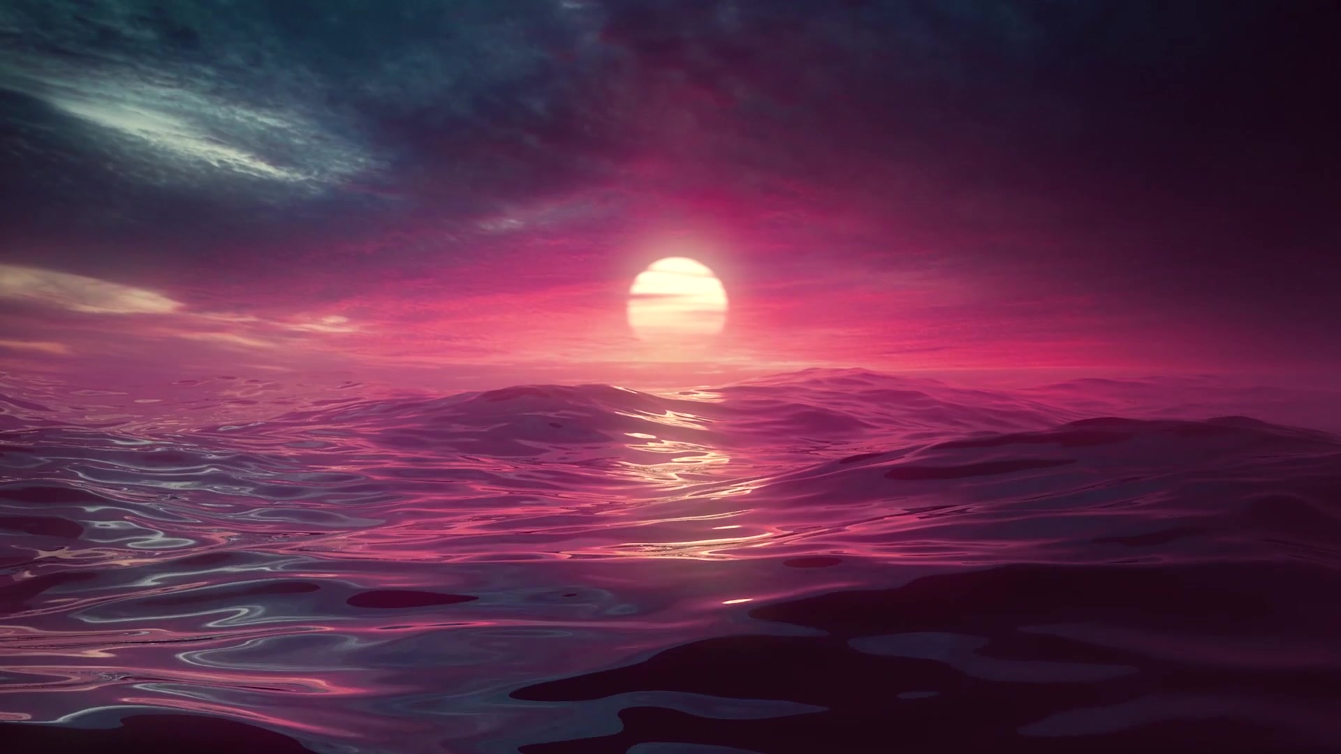 Digital art of a colorful sunset over the sea HD Wallpaper