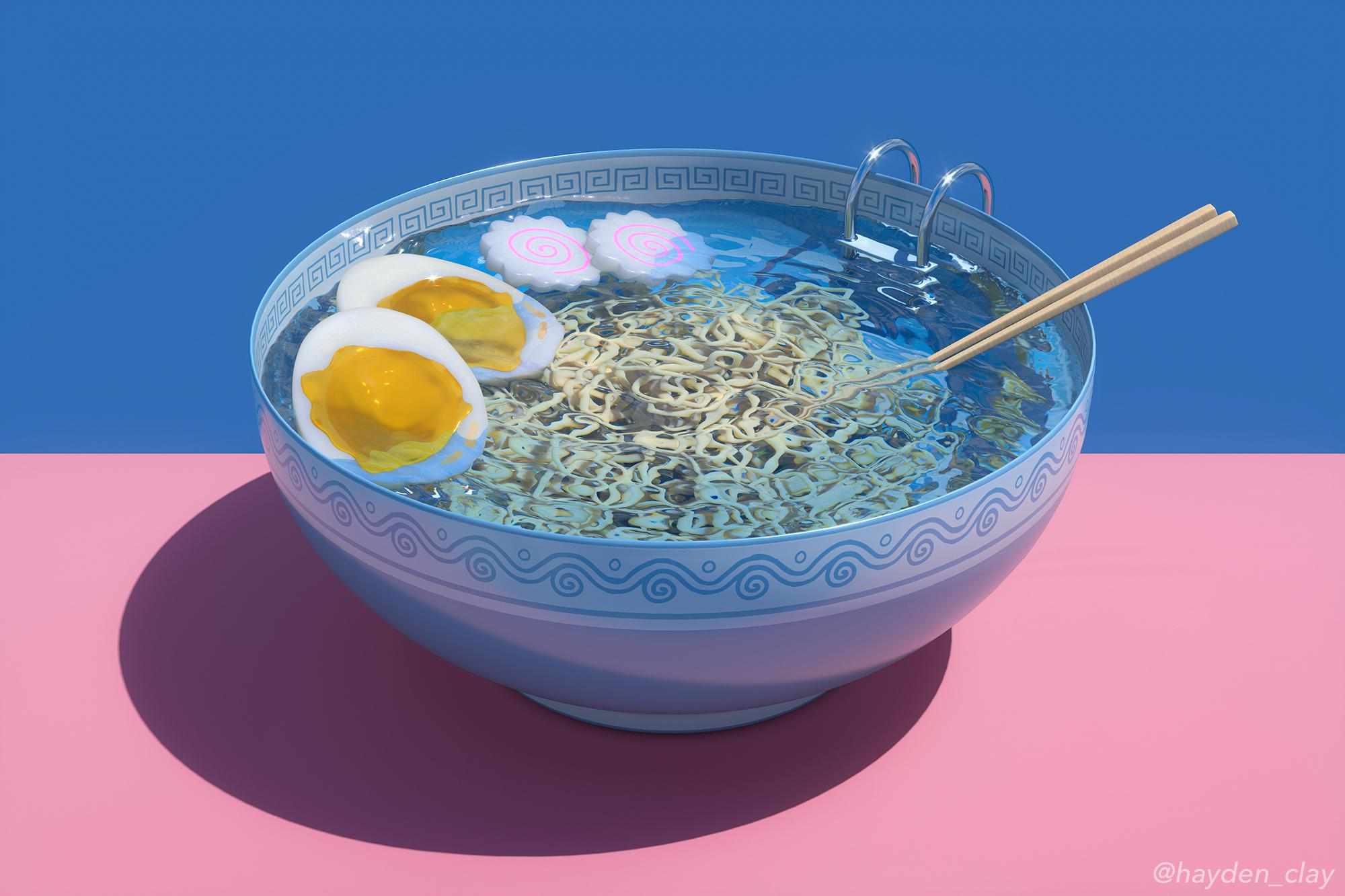 Ramen bowl as a swimming pool by Hayden Clay Williams HD Wallpaper