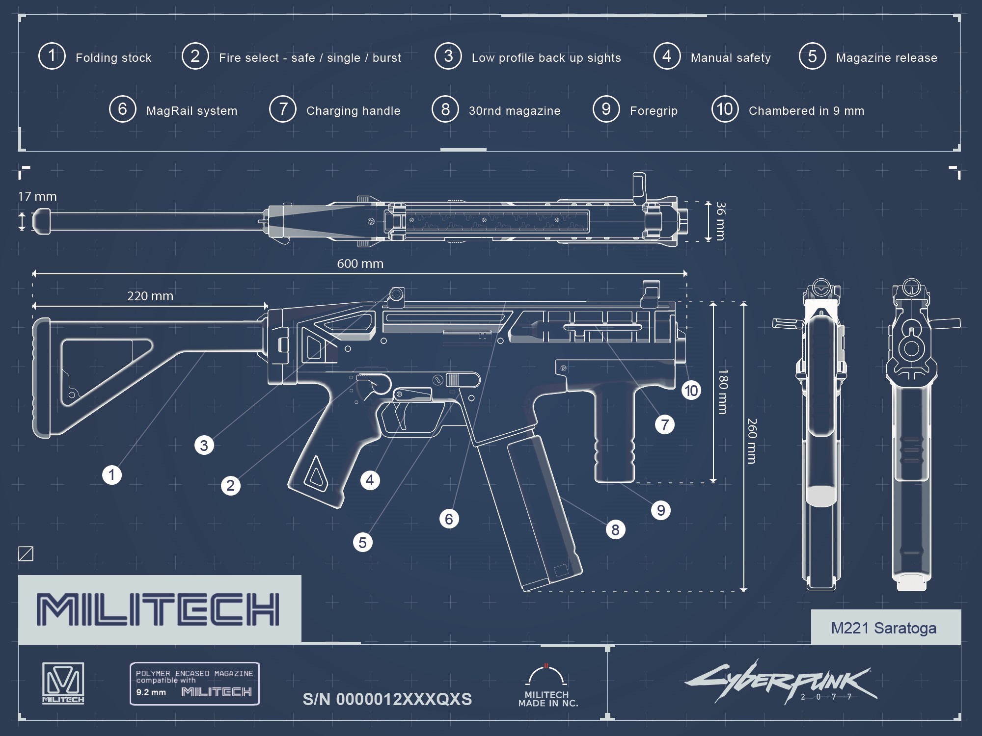 Militech M221 Saratoga Blueprint from Cyberpunk 2077 HD Wallpaper