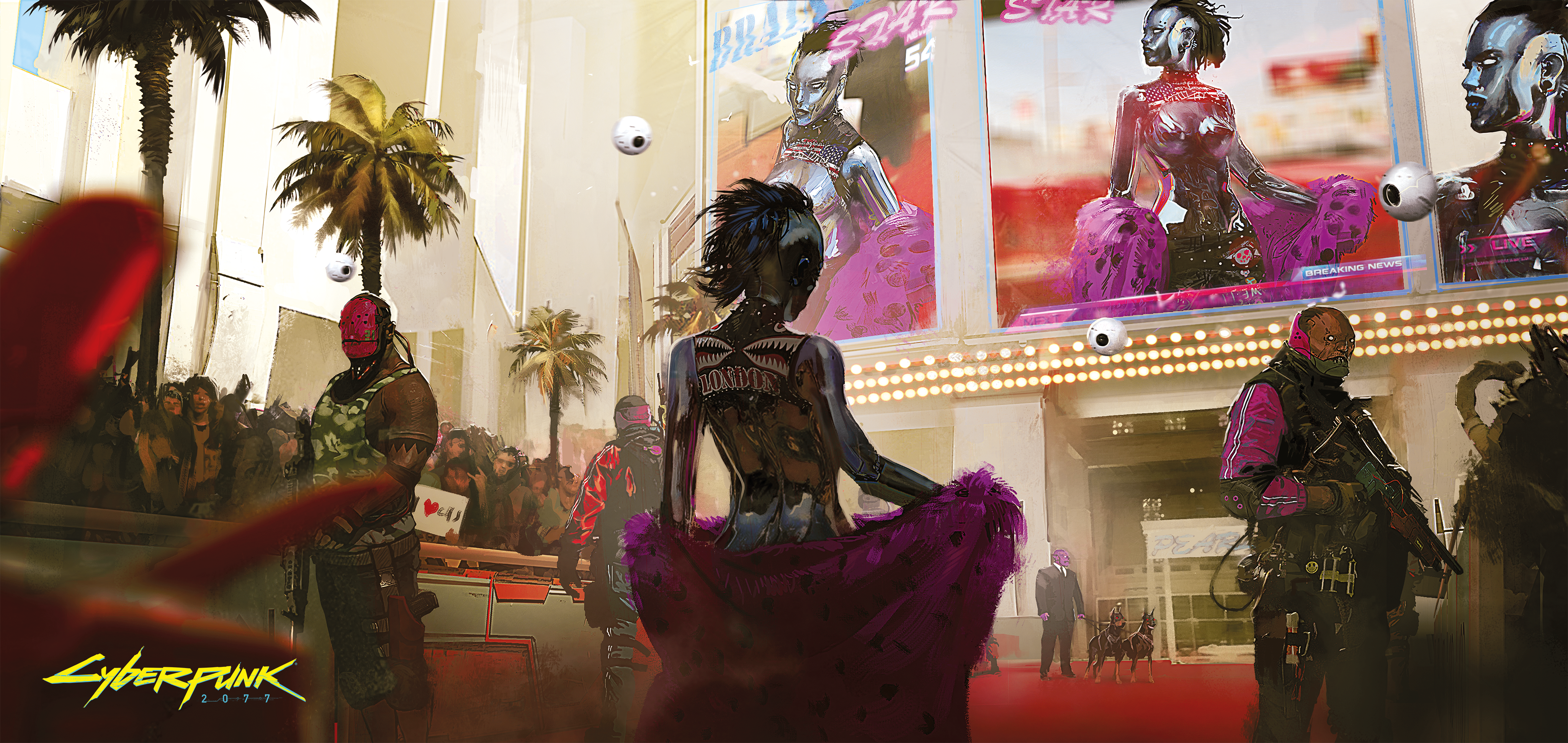 Cyberpunk 2077 concept art with women and soldiers HD Wallpaper