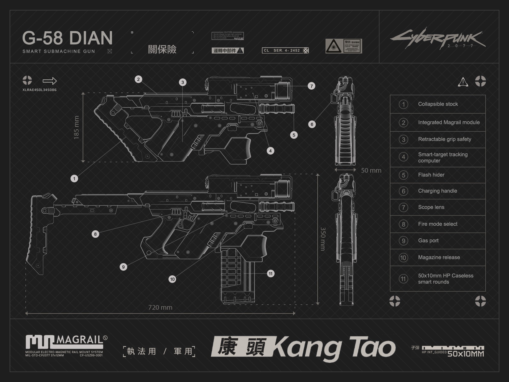 G-58 Dian Smart Submachine Gun Blueprint from Cyberpunk 2077 HD Wallpaper