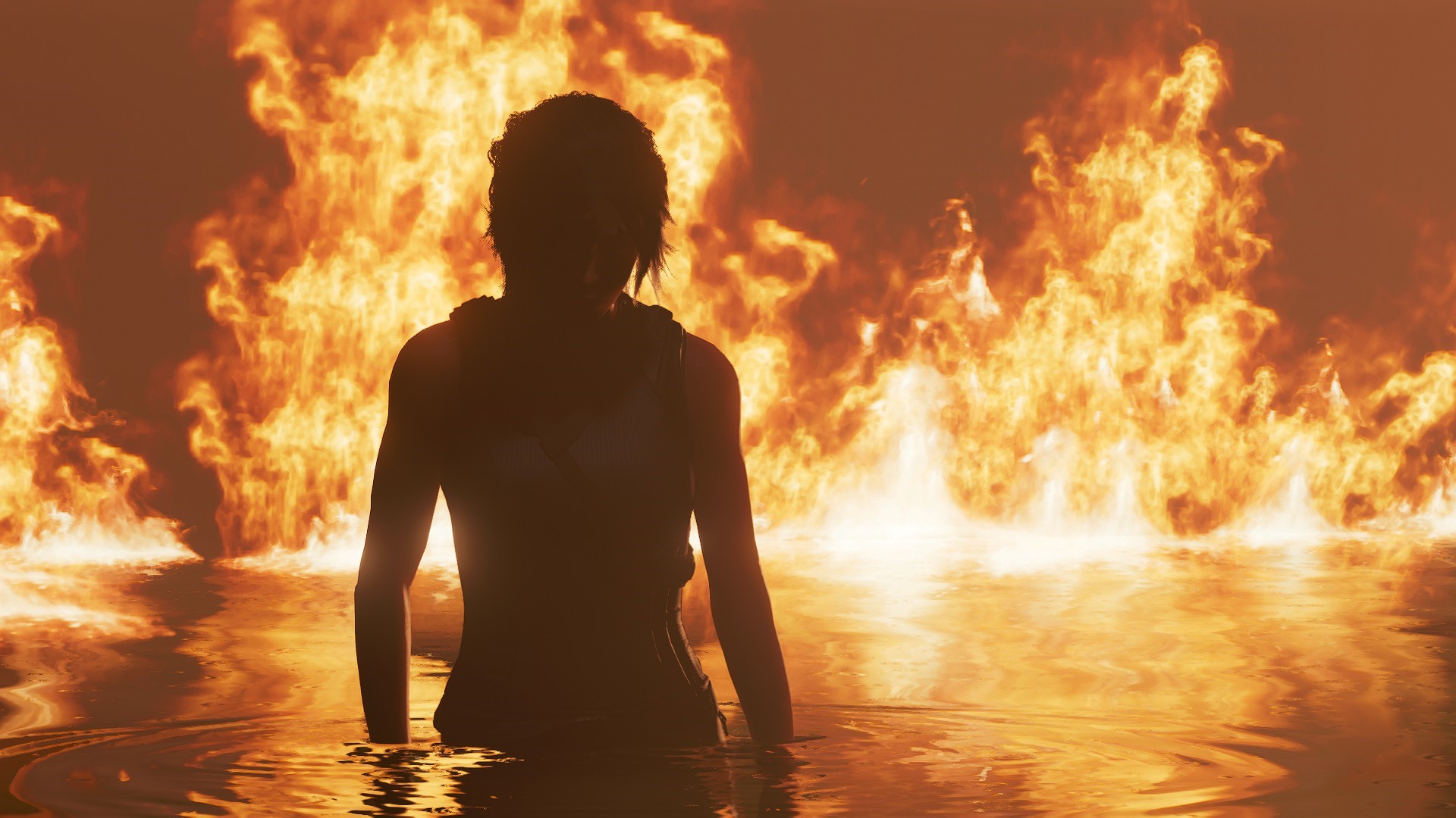 Lara Croft in fire from Shadow of the Tomb Raider HD Wallpaper