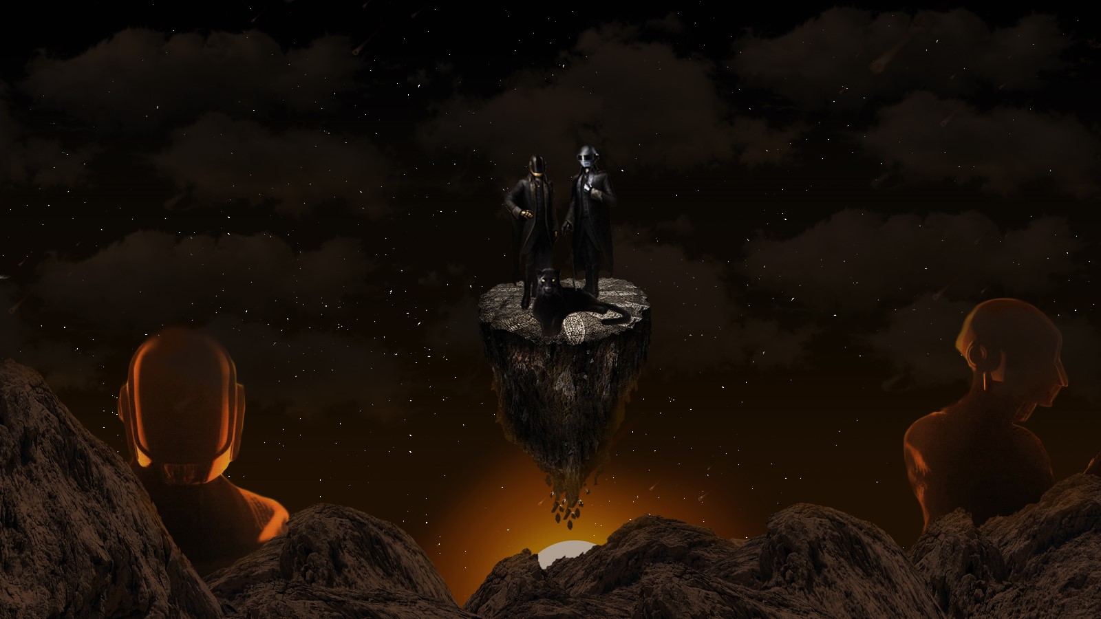 Daft Punk on a floating island in space HD Wallpaper