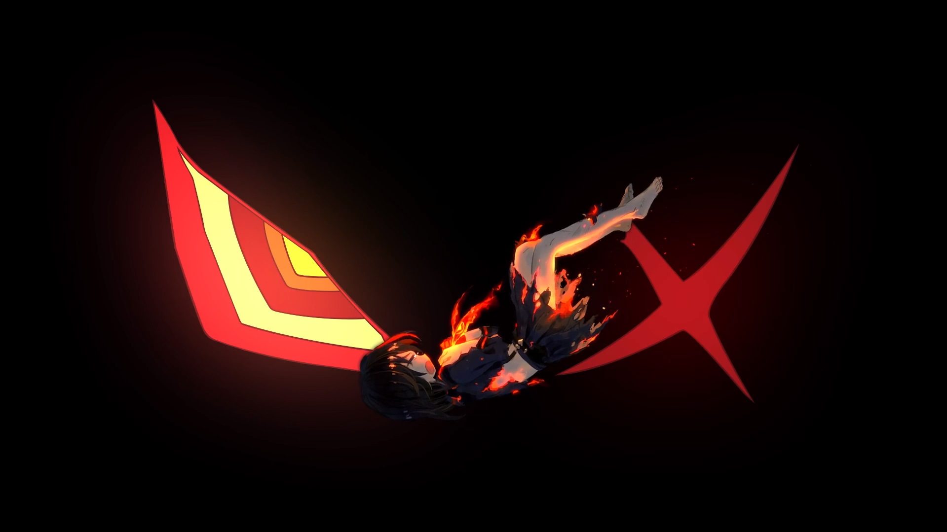 Ryuko Matoi from Kill la Kill on fire HD Wallpaper