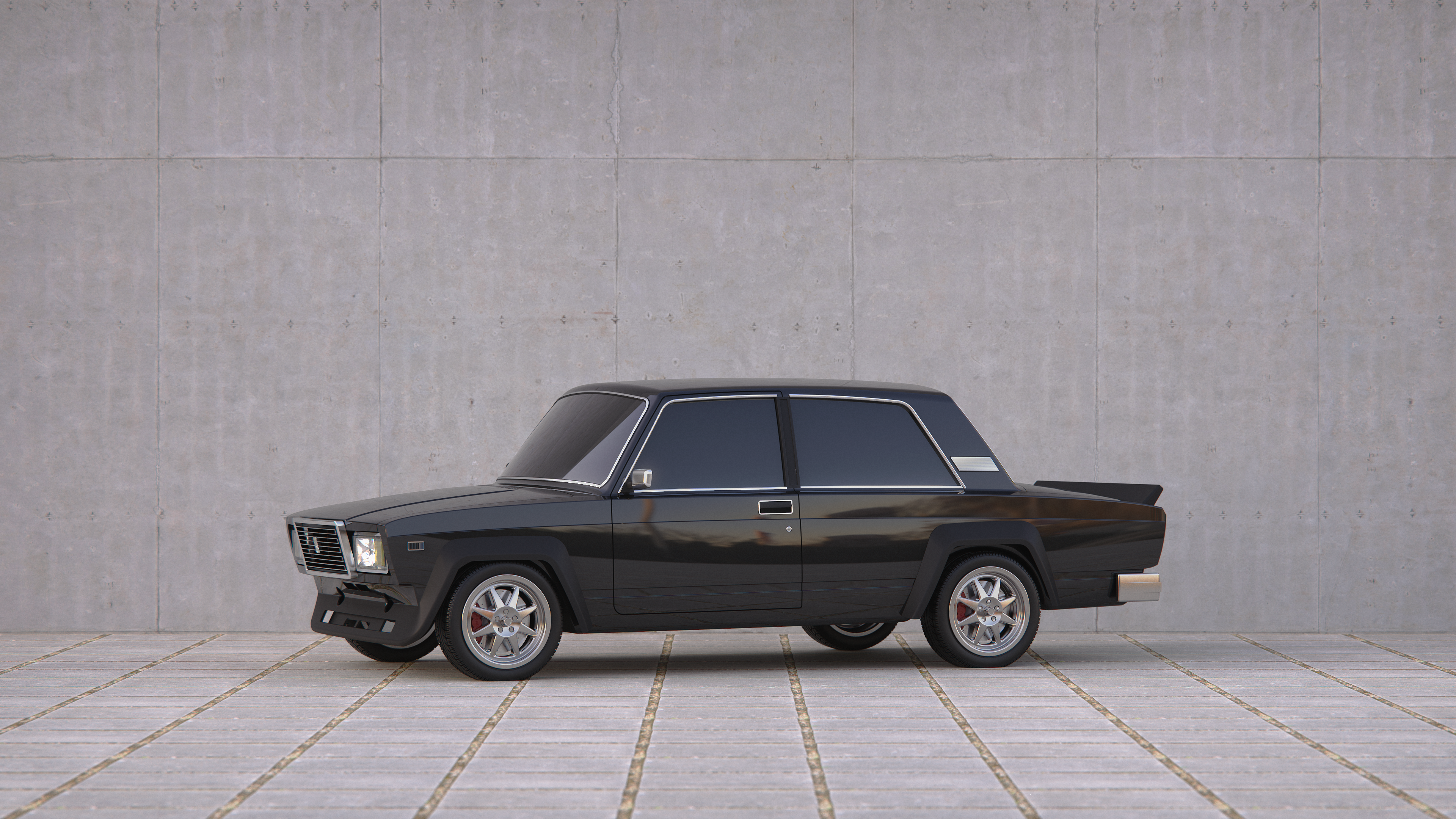 4K render of a black LADA old car HD Wallpaper
