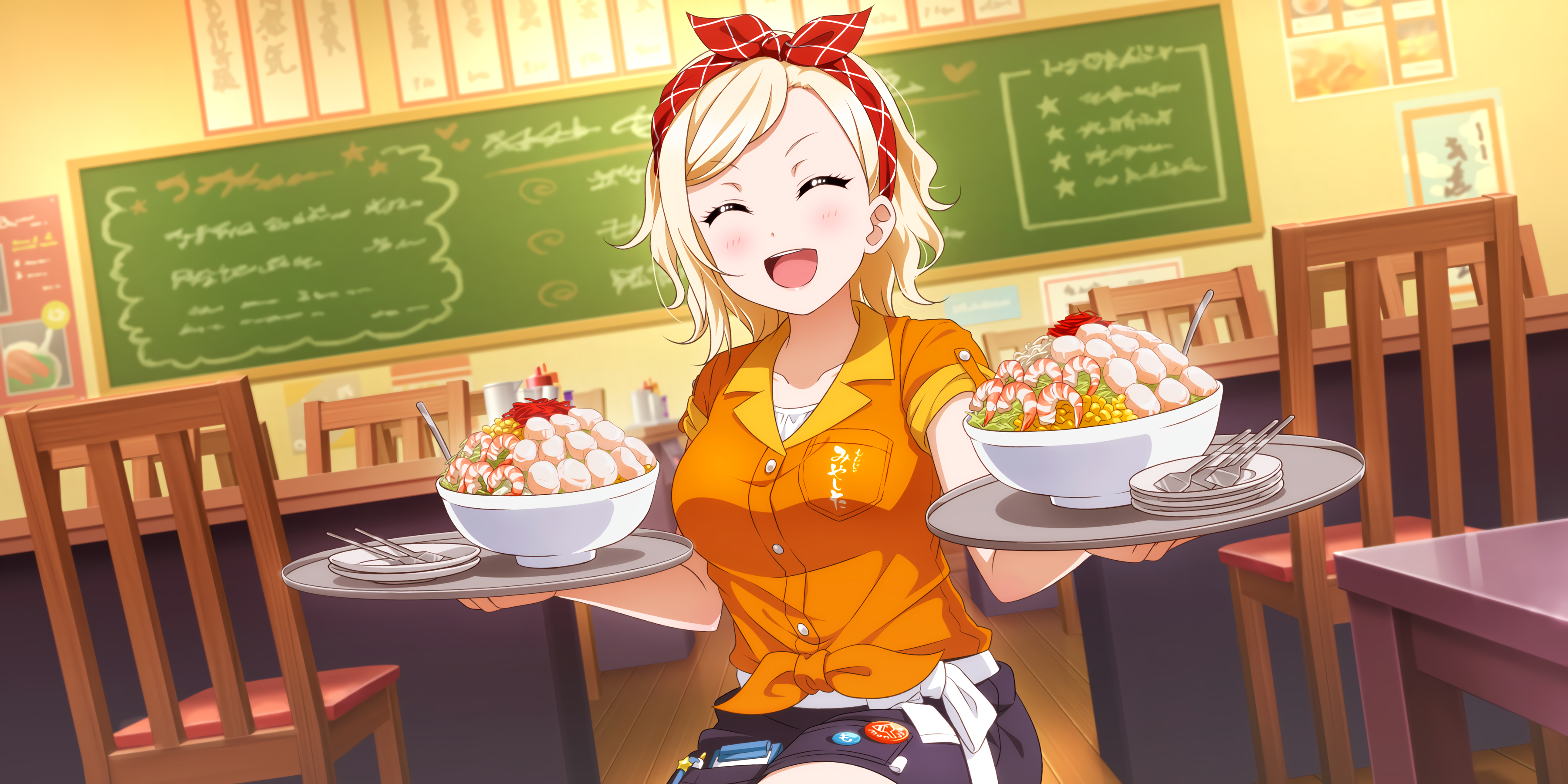 Miyashita Ai from Love Live! Sunshine!! serving food HD Wallpaper