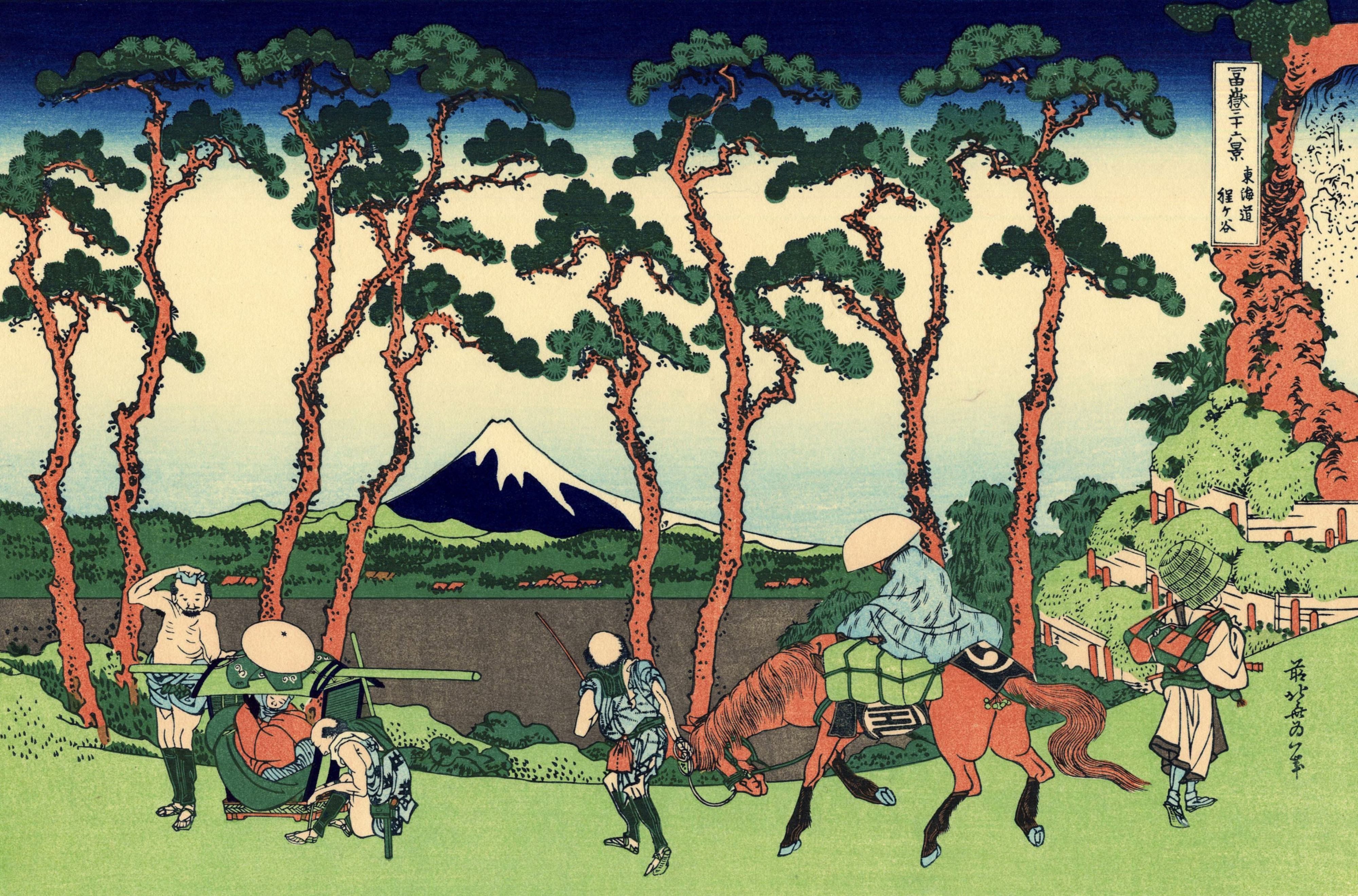 Ukiyo-e Japanese Art with Mount Fuji HD Wallpaper