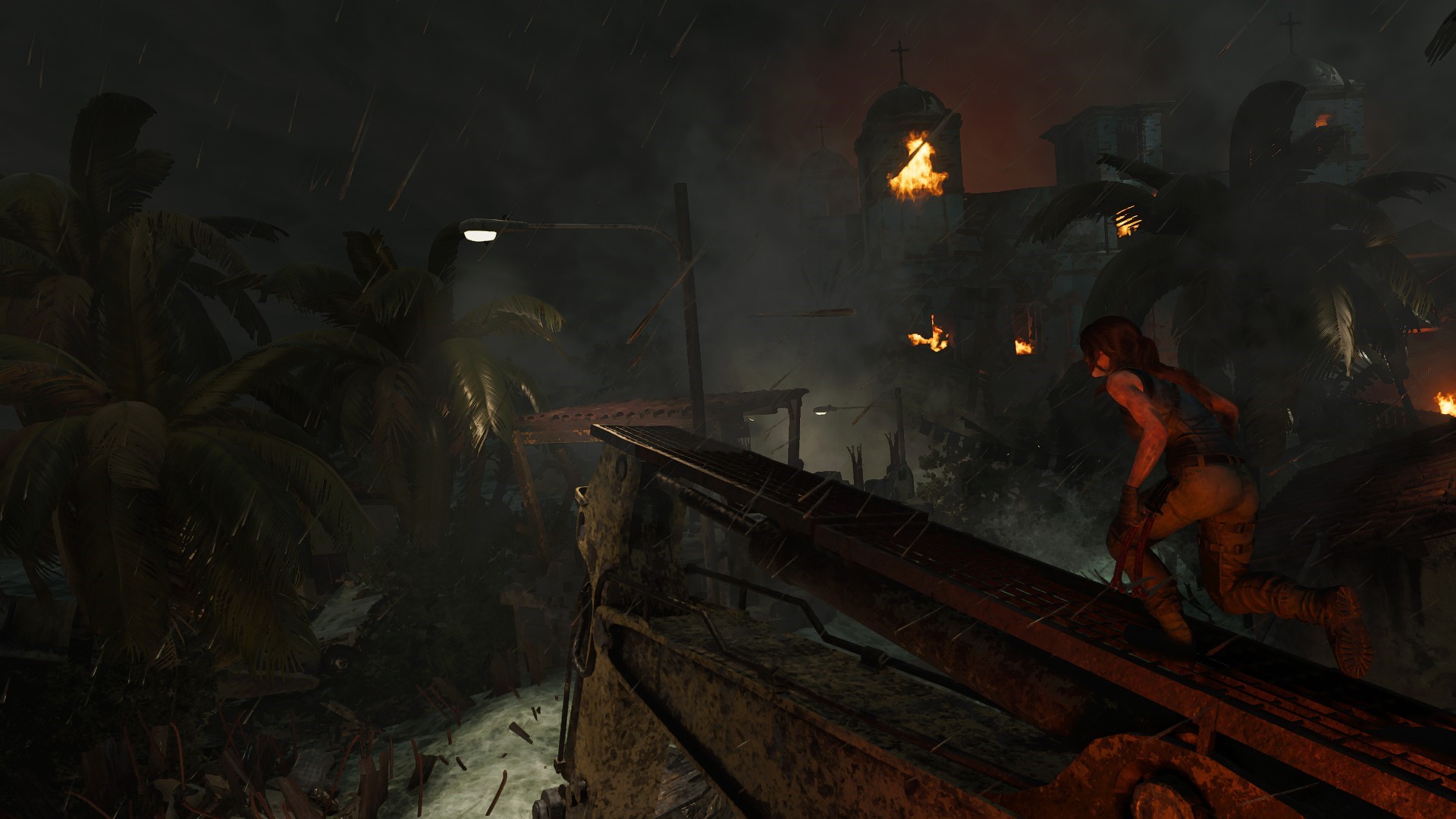 Lara Croft in Shadow of the Tomb Raider during a disaster HD Wallpaper