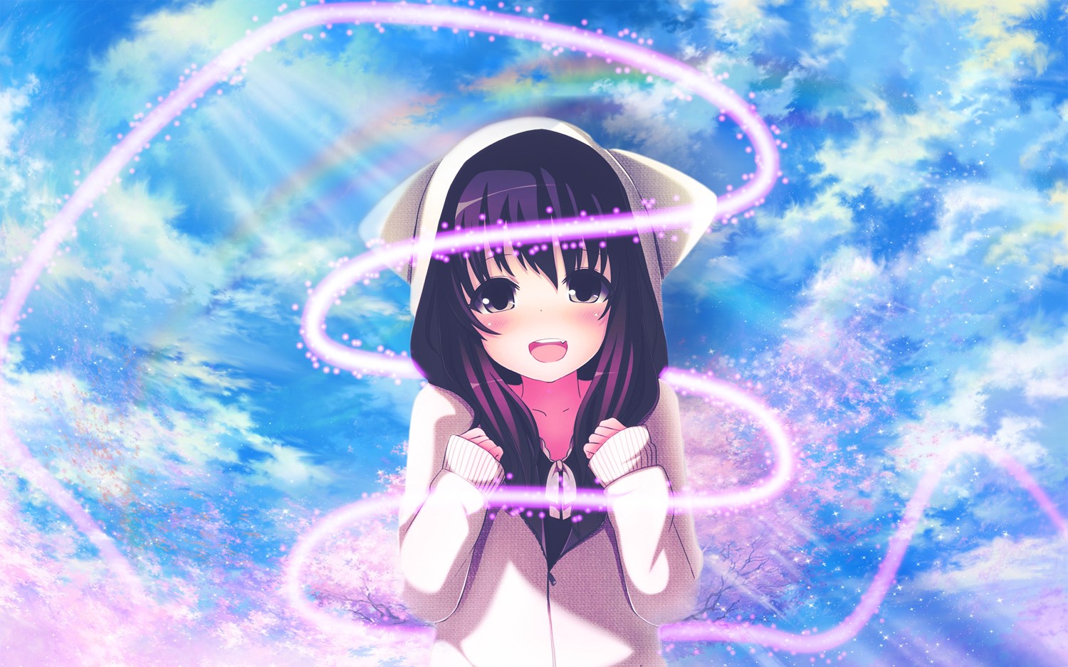 Anime girl with neko ears in the sky HD Wallpaper