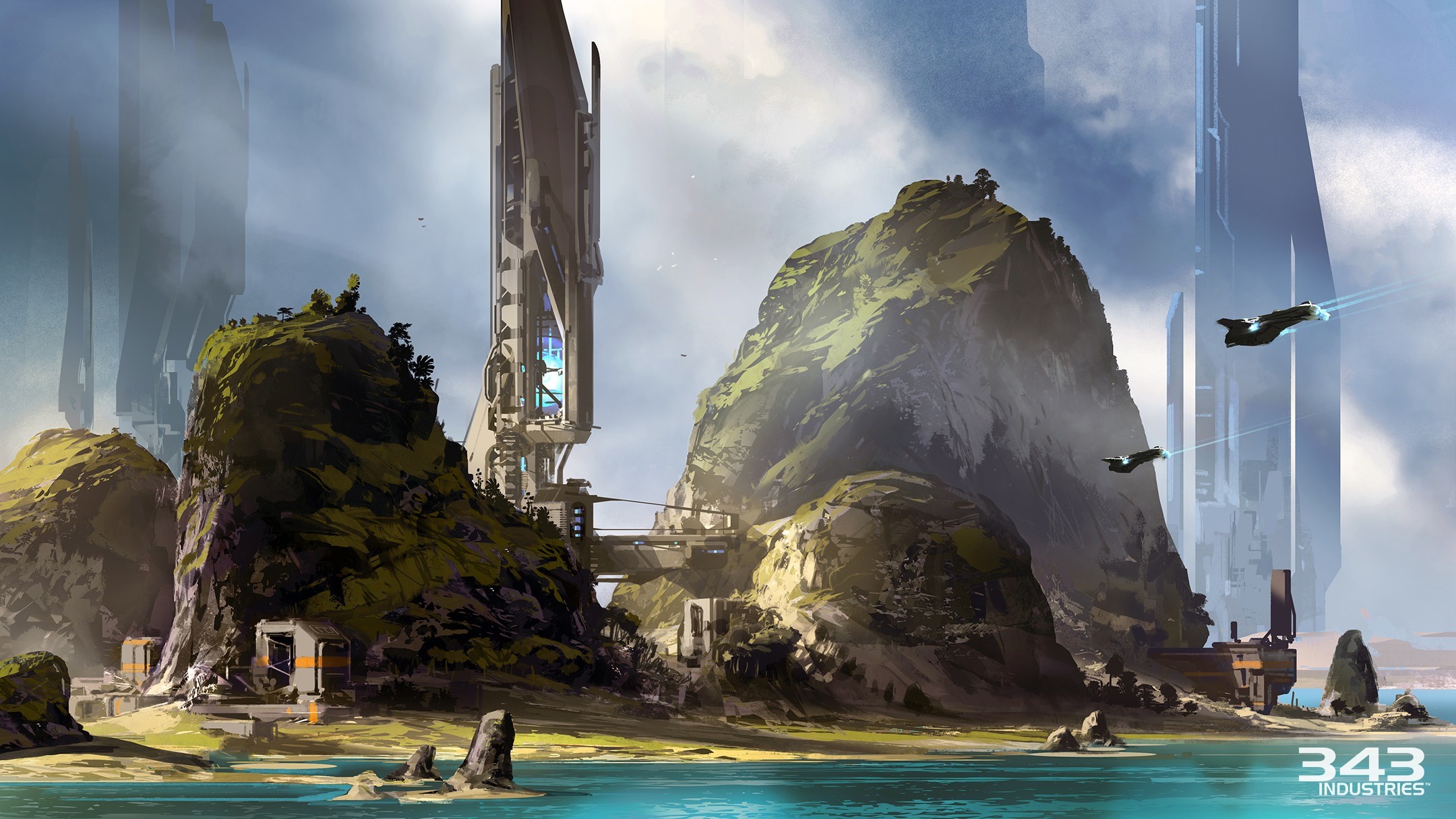 Halo 5: Guardians Futuristic Mountain Base HD Wallpaper