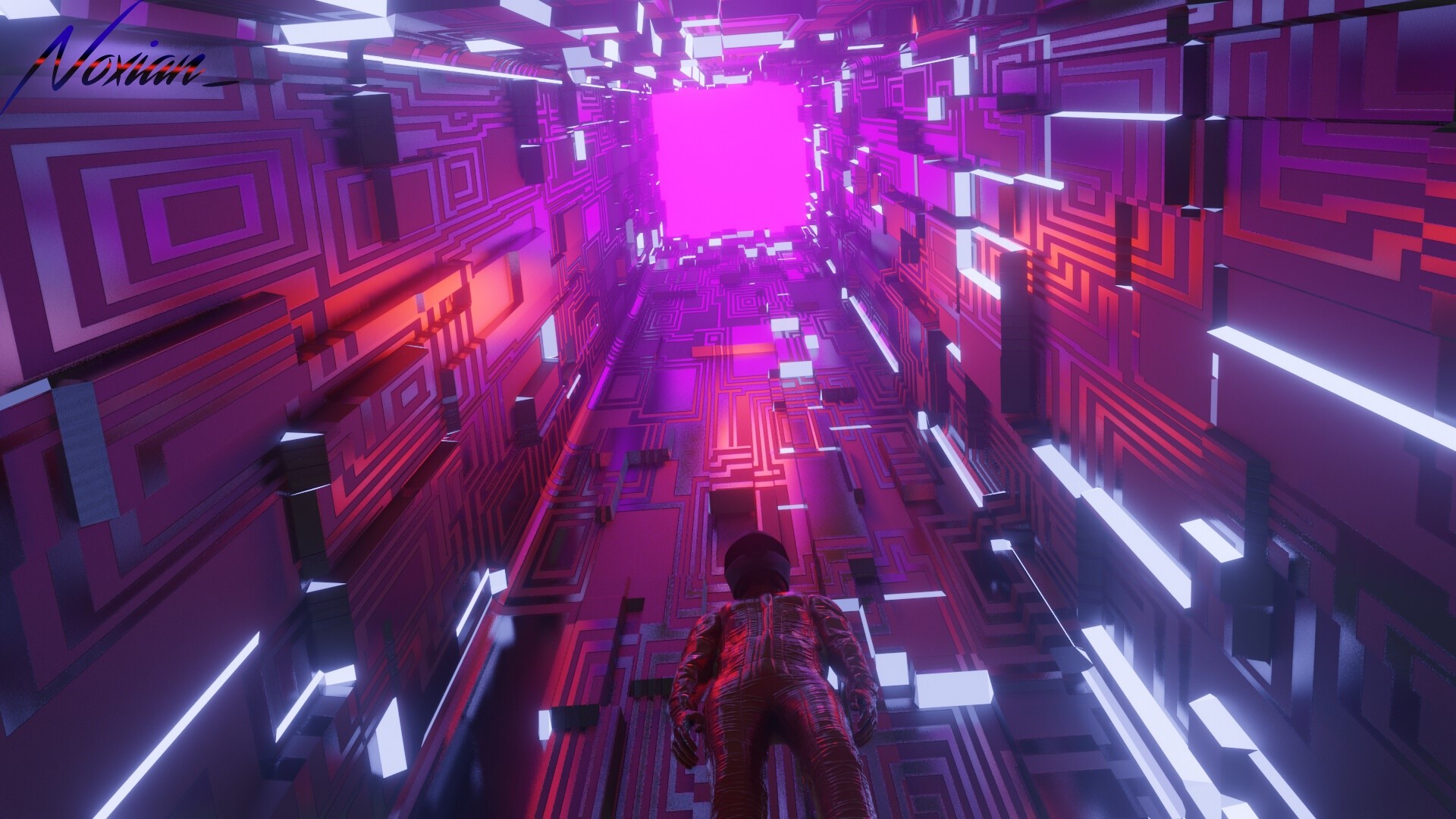 Astronaut in a neon digital tunnel HD Wallpaper
