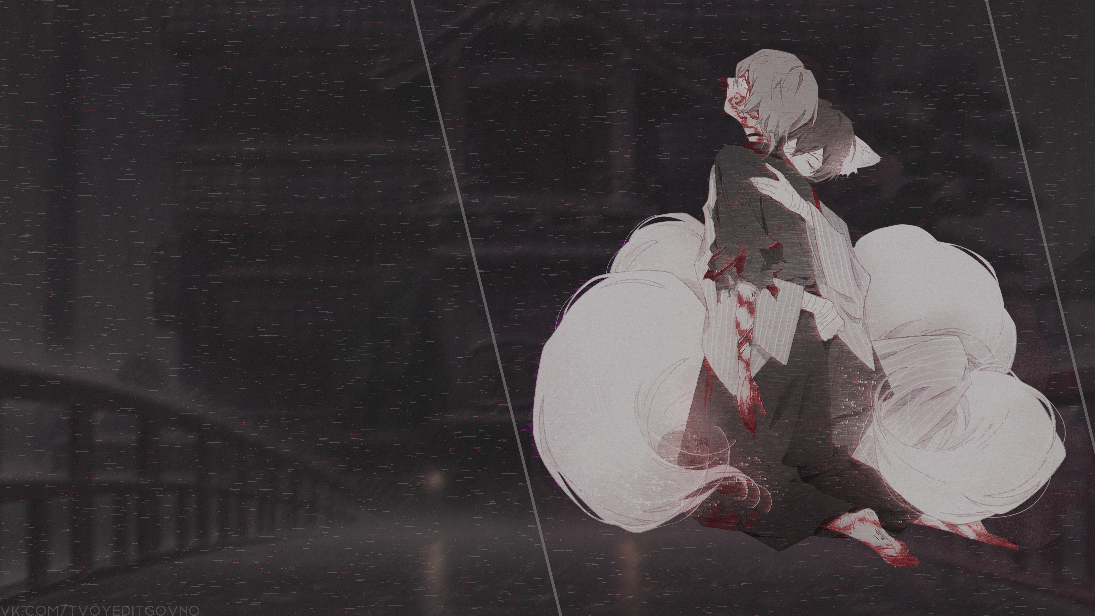 Anime boy with fox tails and blood HD Wallpaper