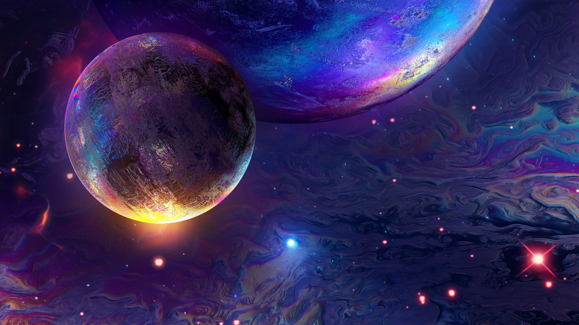 Abstract space art with planets and nebulae HD Wallpaper