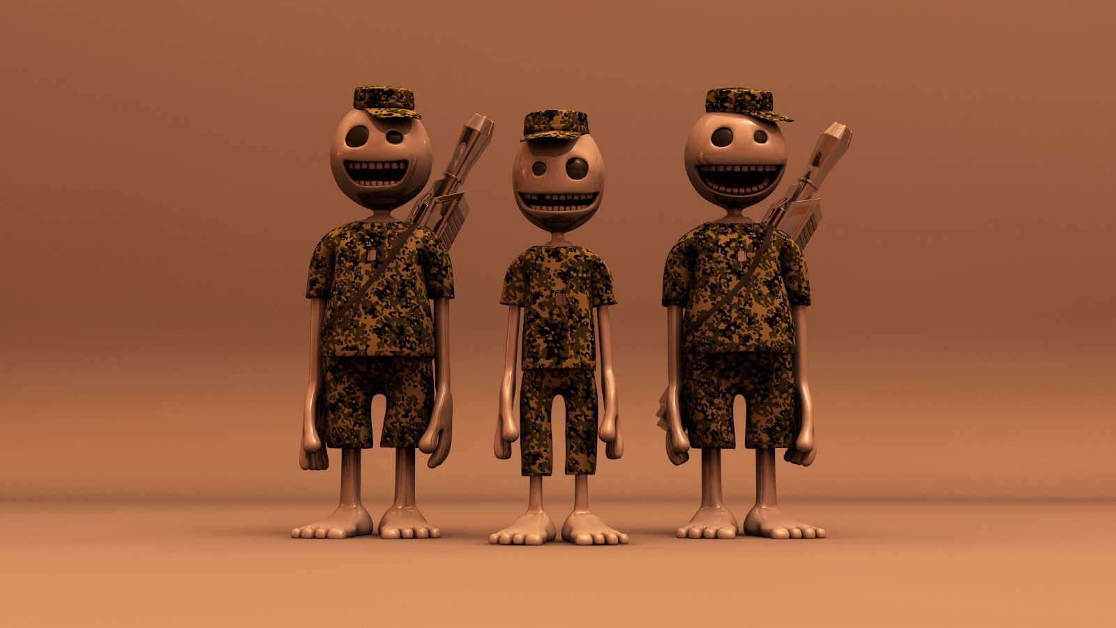Three cartoon soldiers with rifles HD Wallpaper