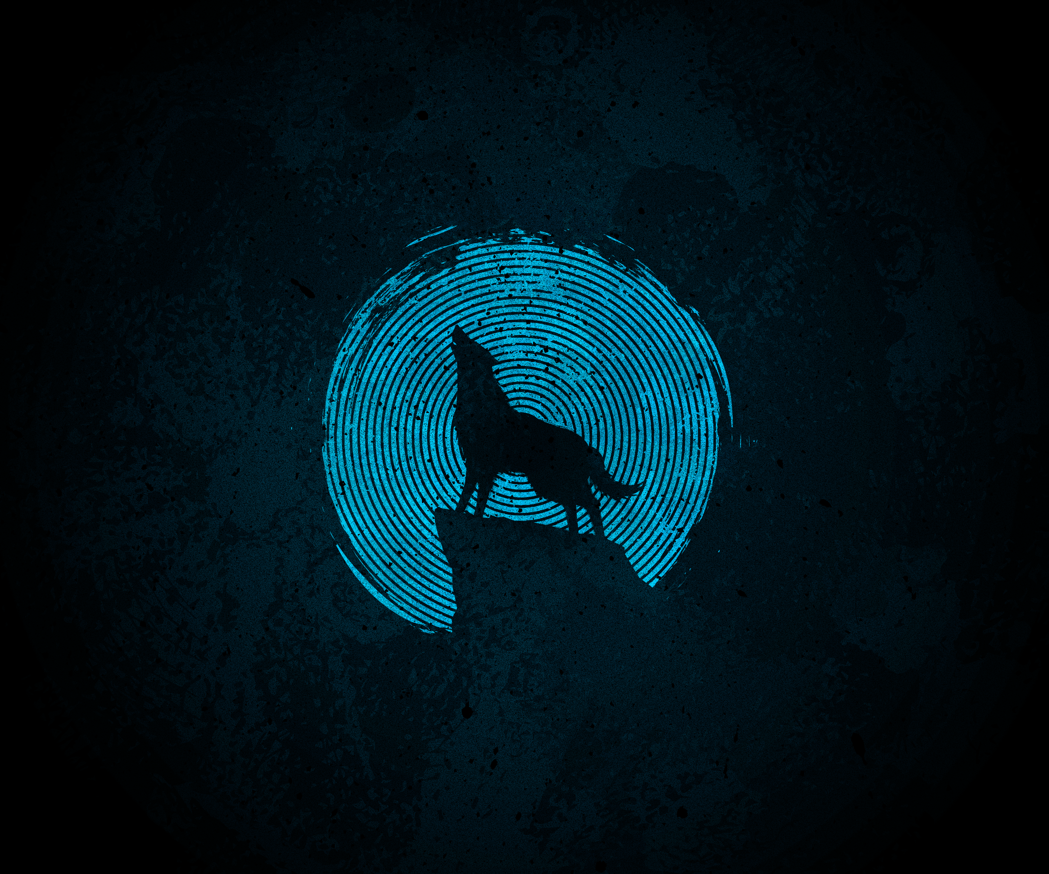 Silhouette of a wolf howling at a blue fingerprint circle HD Wallpaper