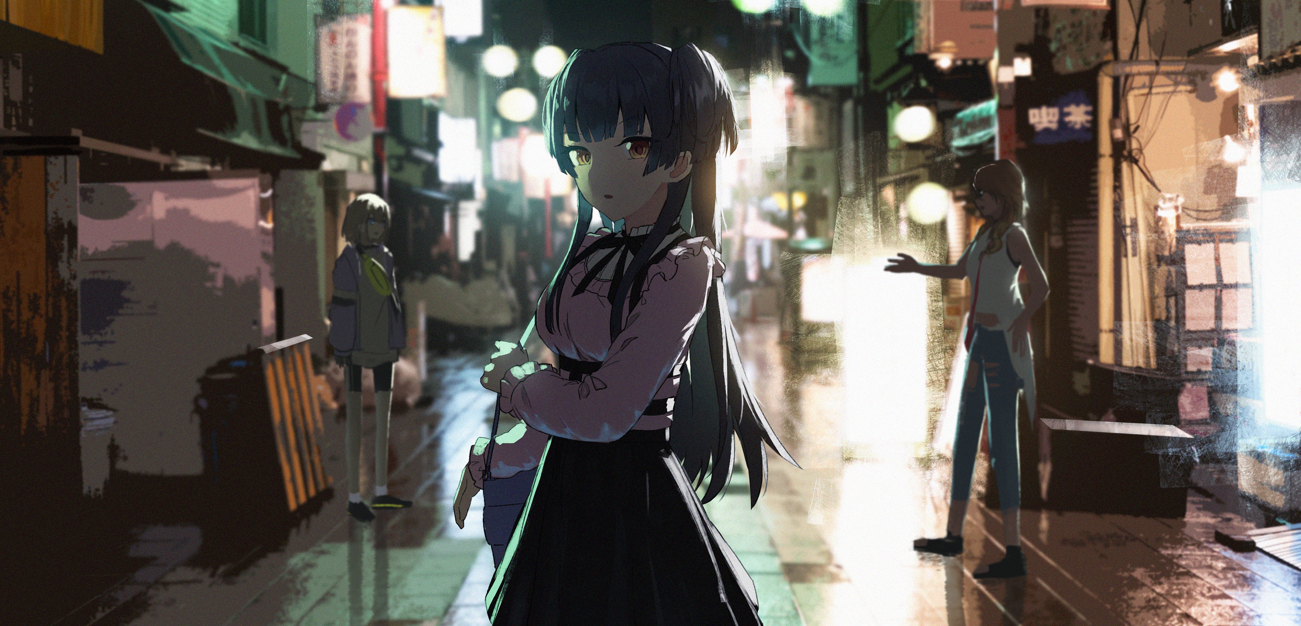 4K Anime Girls in Urban Setting HD Wallpaper