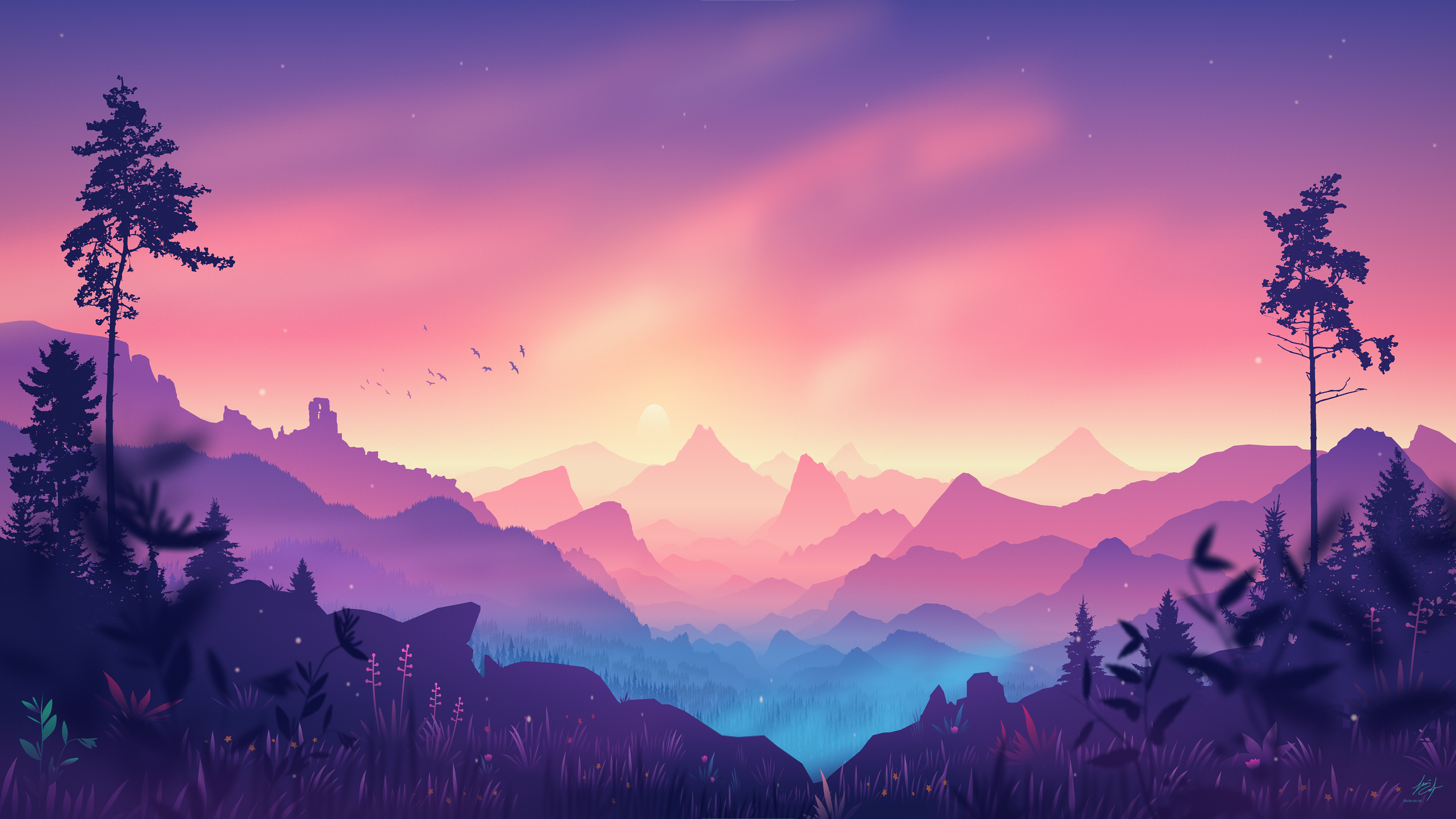 Purple Mountain Landscape Artwork HD Wallpaper