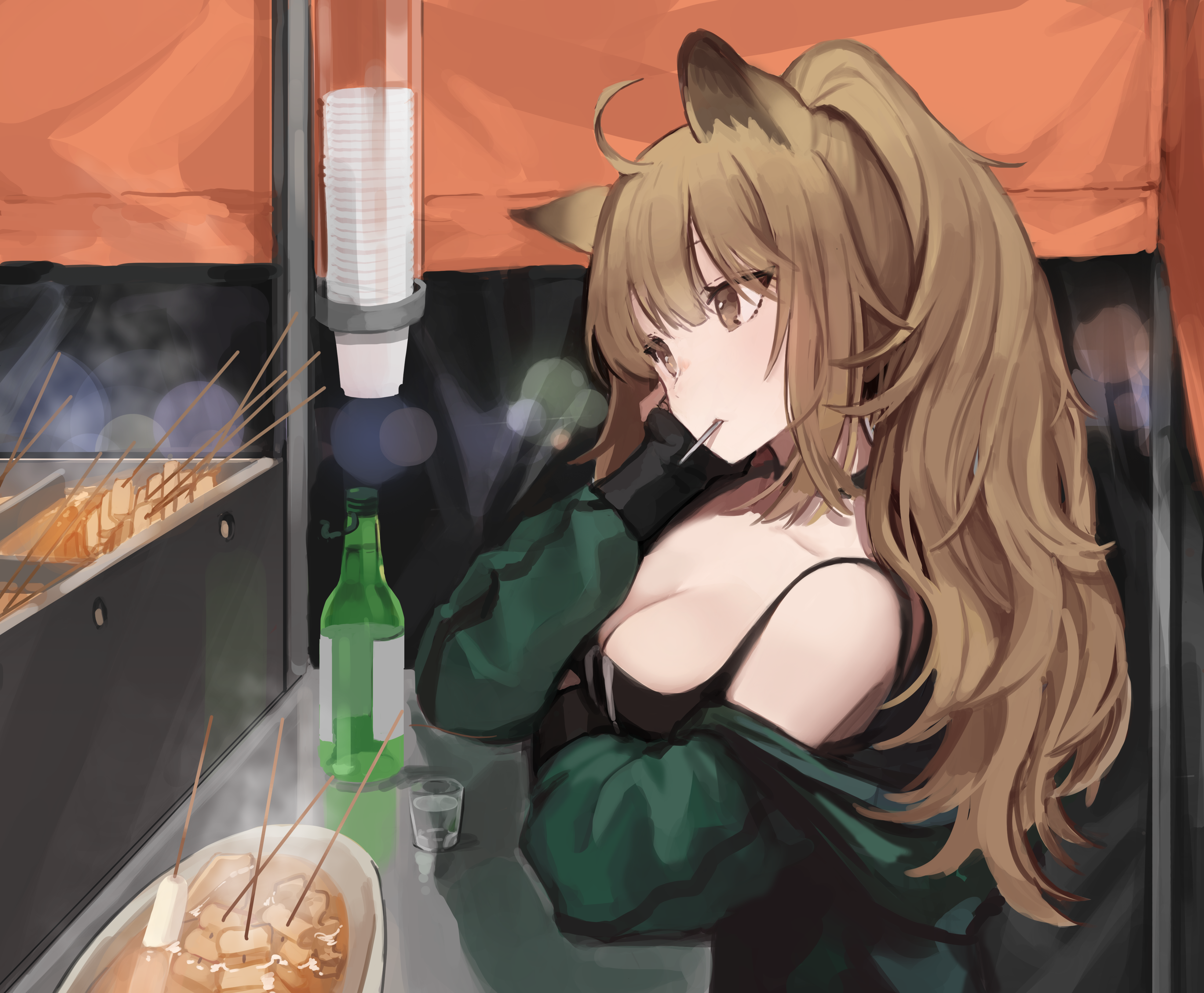 Siege from Arknights at a food stall HD Wallpaper