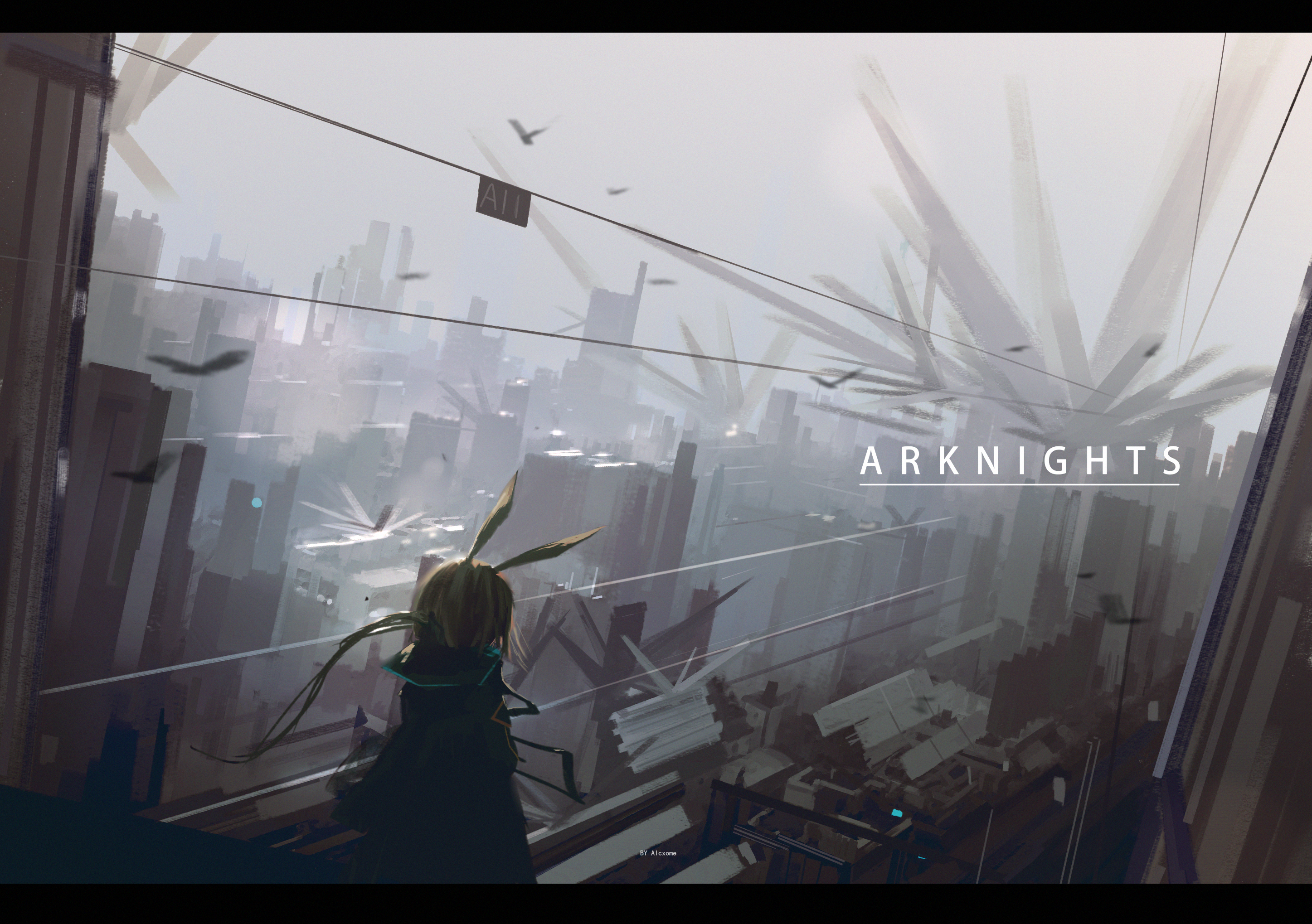 Amiya from Arknights overlooking a city HD Wallpaper