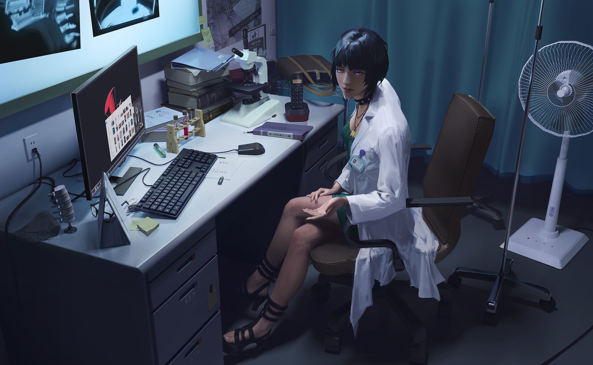 Tae Takemi from Persona 5 in an office HD Wallpaper