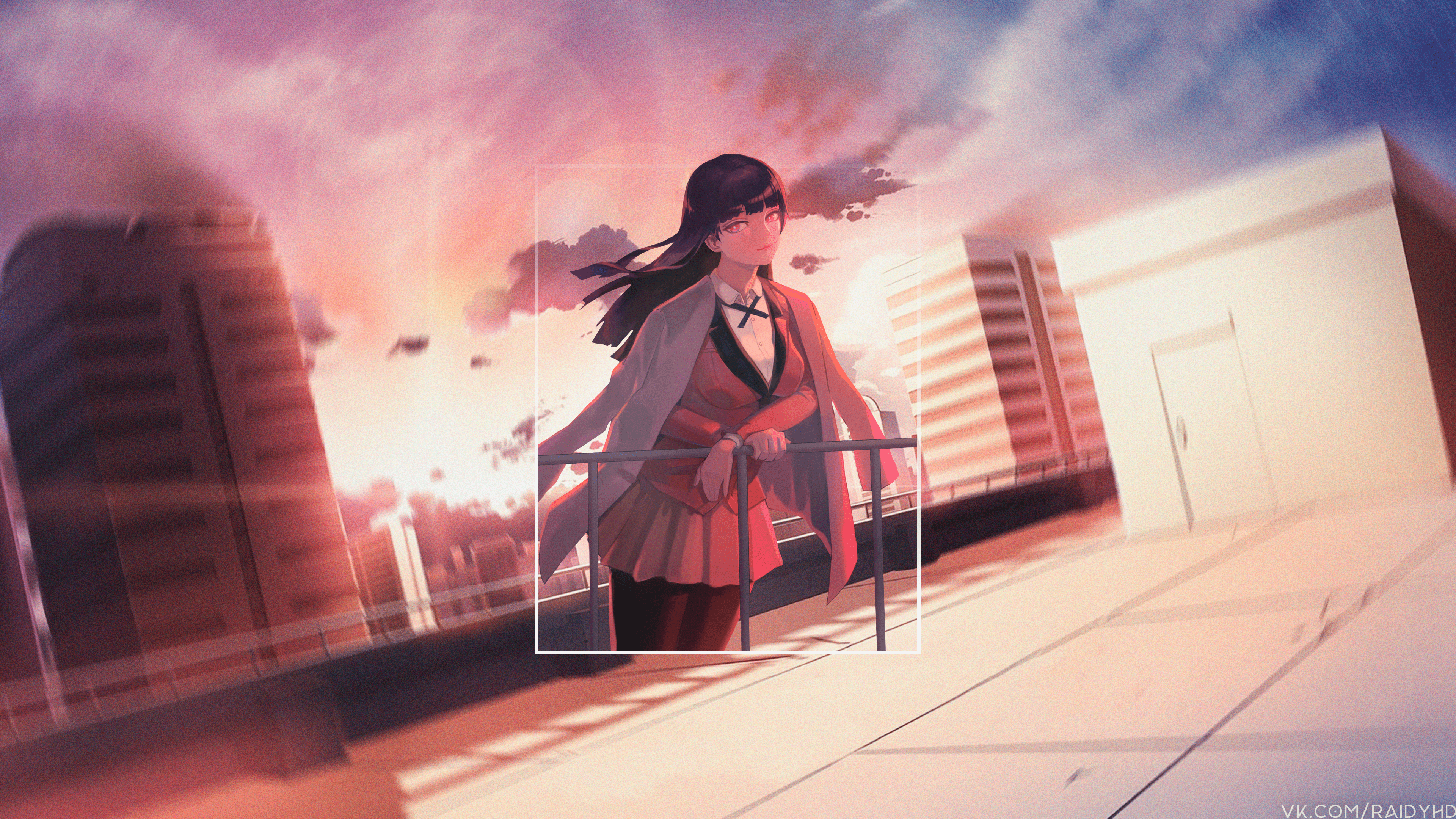 Jabami Yumeko from Kakegurui on a rooftop at sunset HD Wallpaper