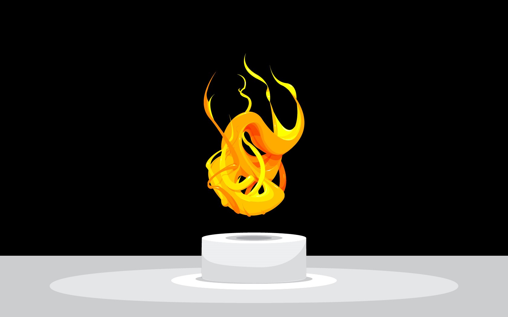 Abstract orange and yellow fire on a white pedestal HD Wallpaper