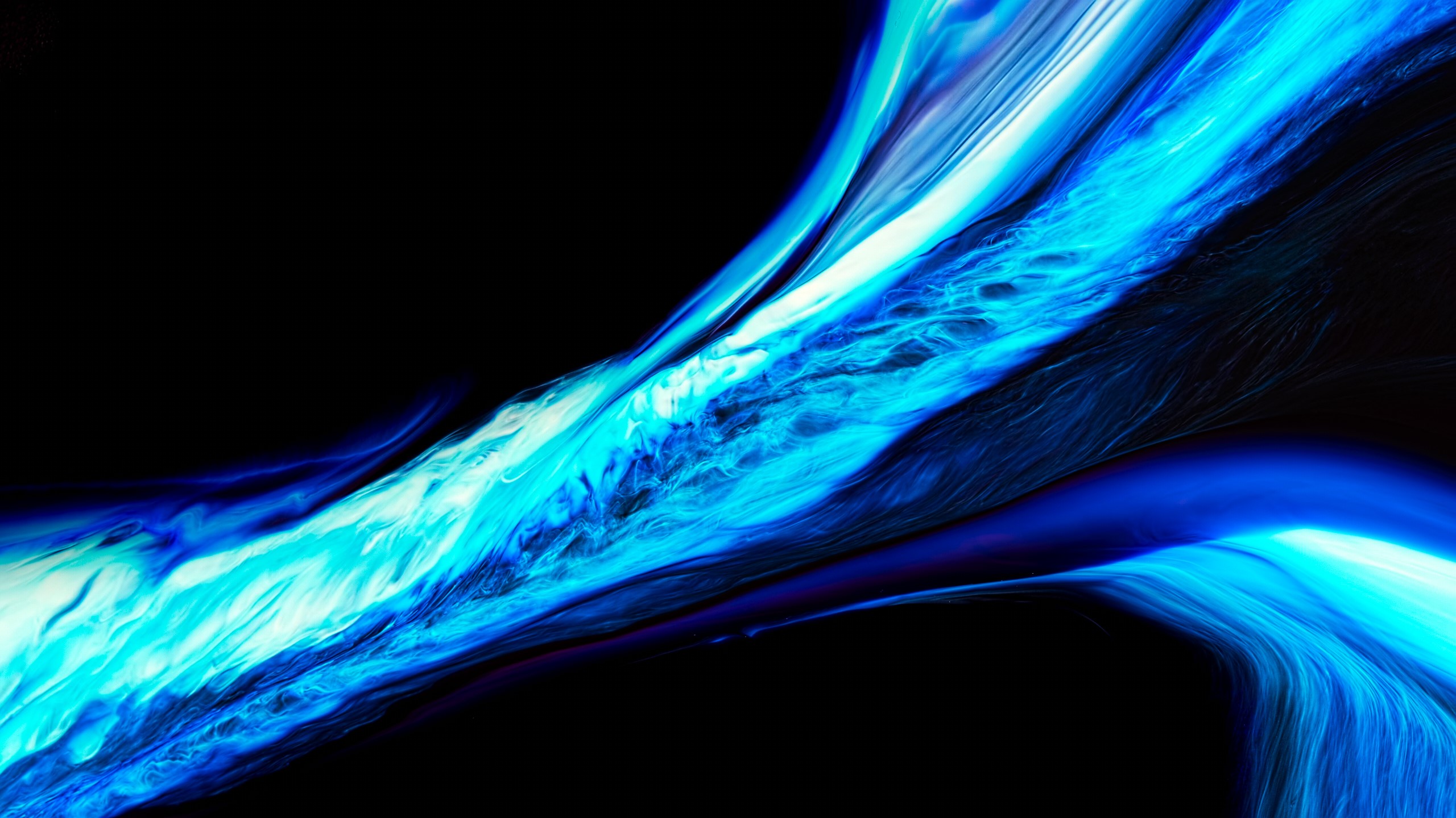 Abstract blue and white fluid shapes on black background HD Wallpaper