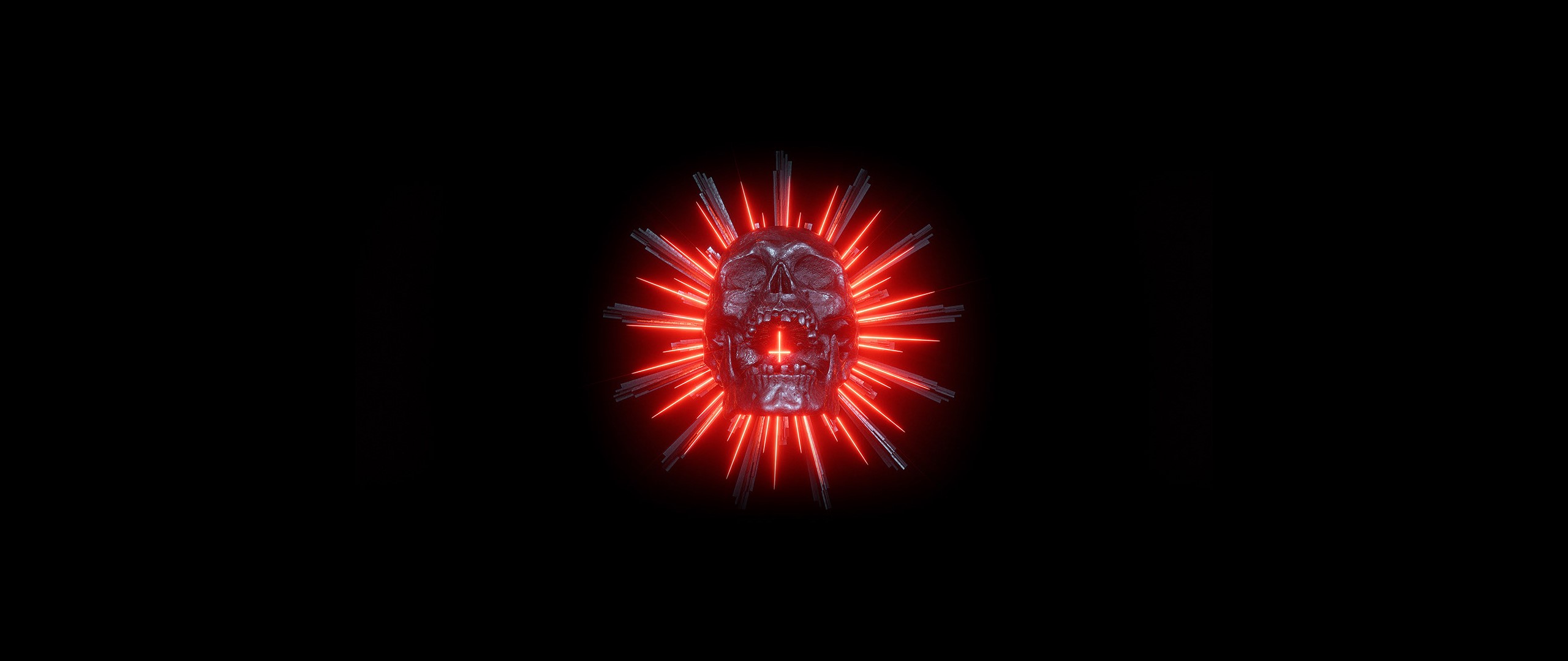 Skull with red light rays on black background HD Wallpaper