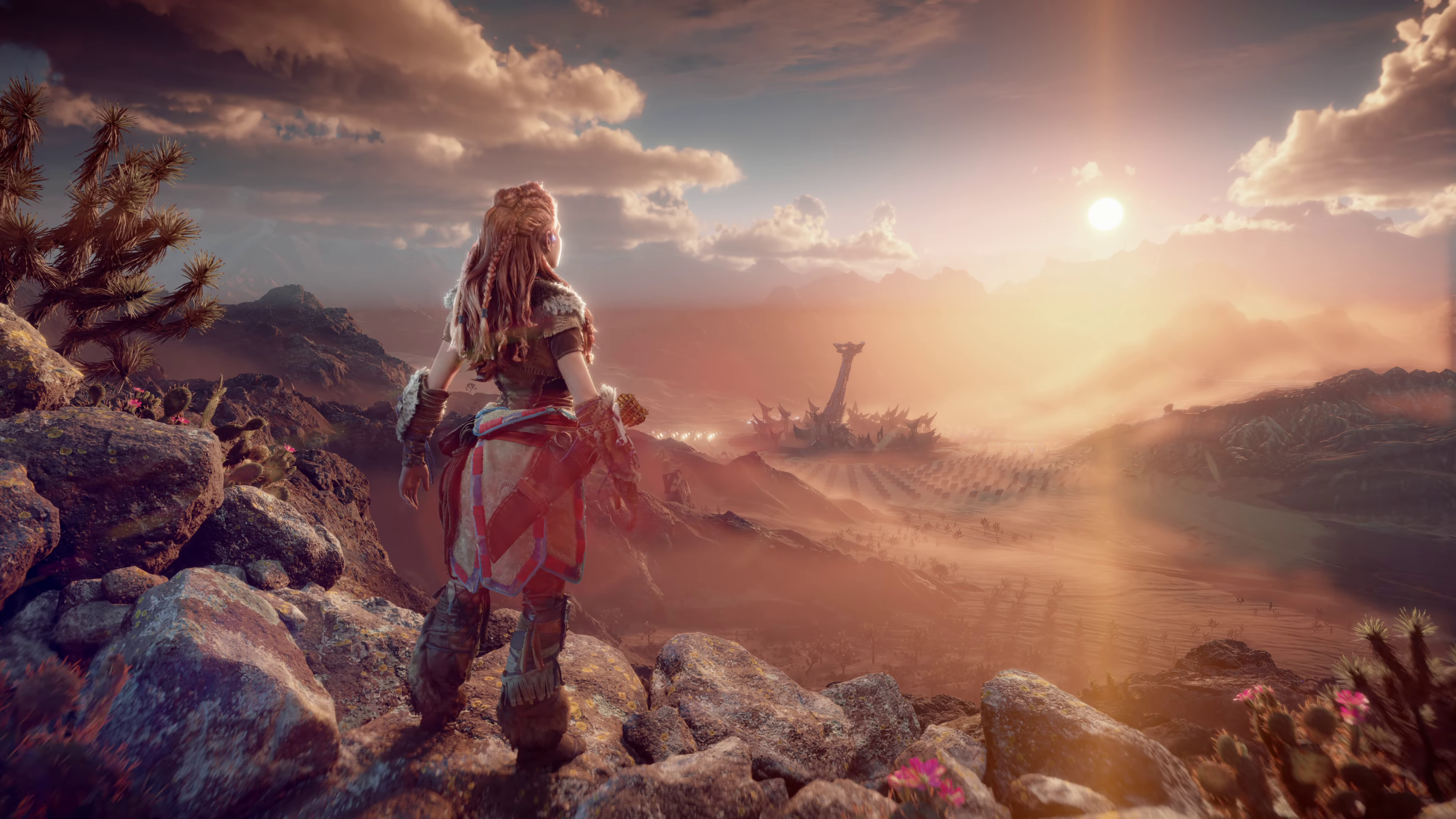 Aloy from Horizon Forbidden West in a desert landscape HD Wallpaper