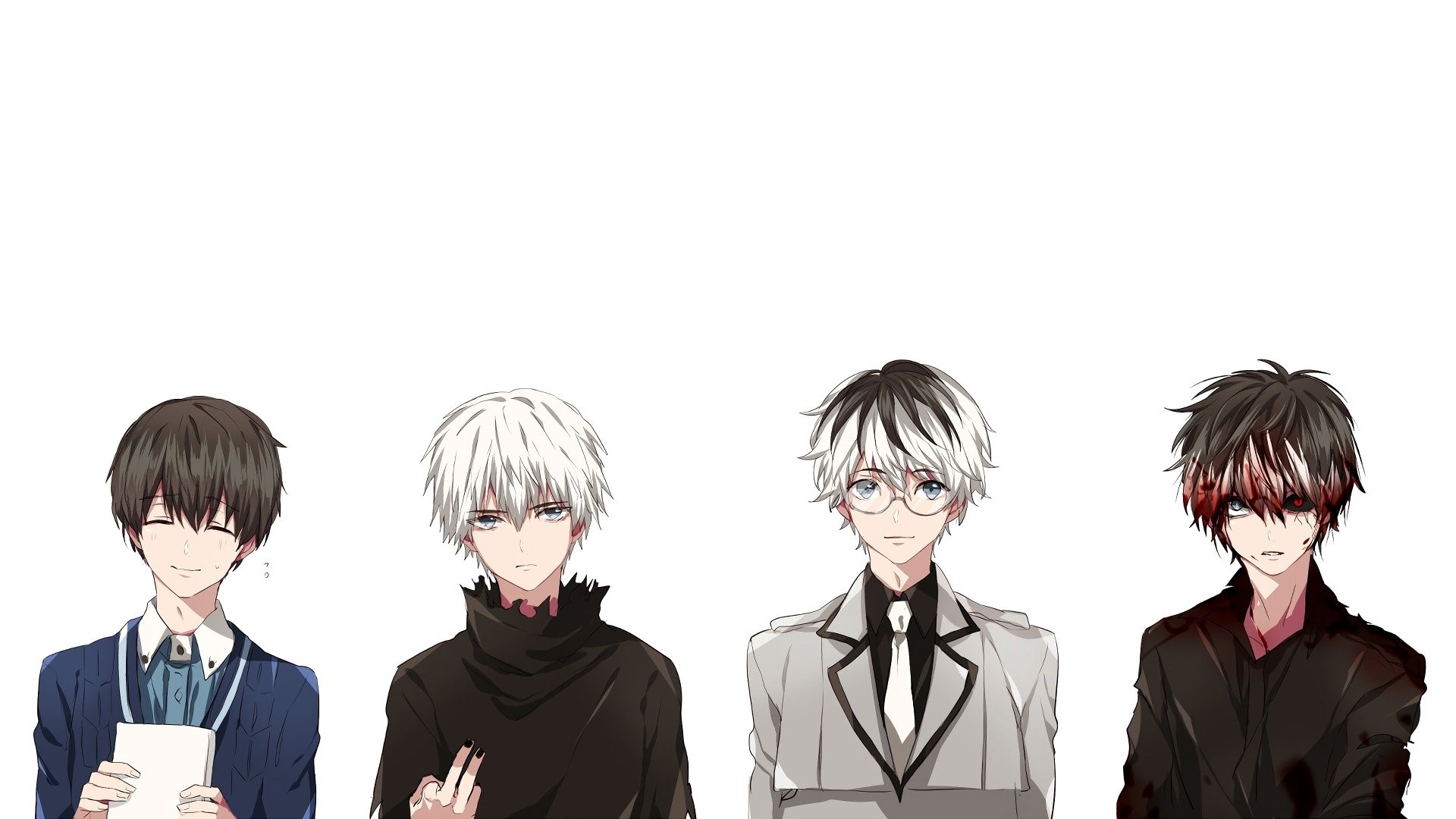 Four anime boys with different hairstyles and outfits HD Wallpaper