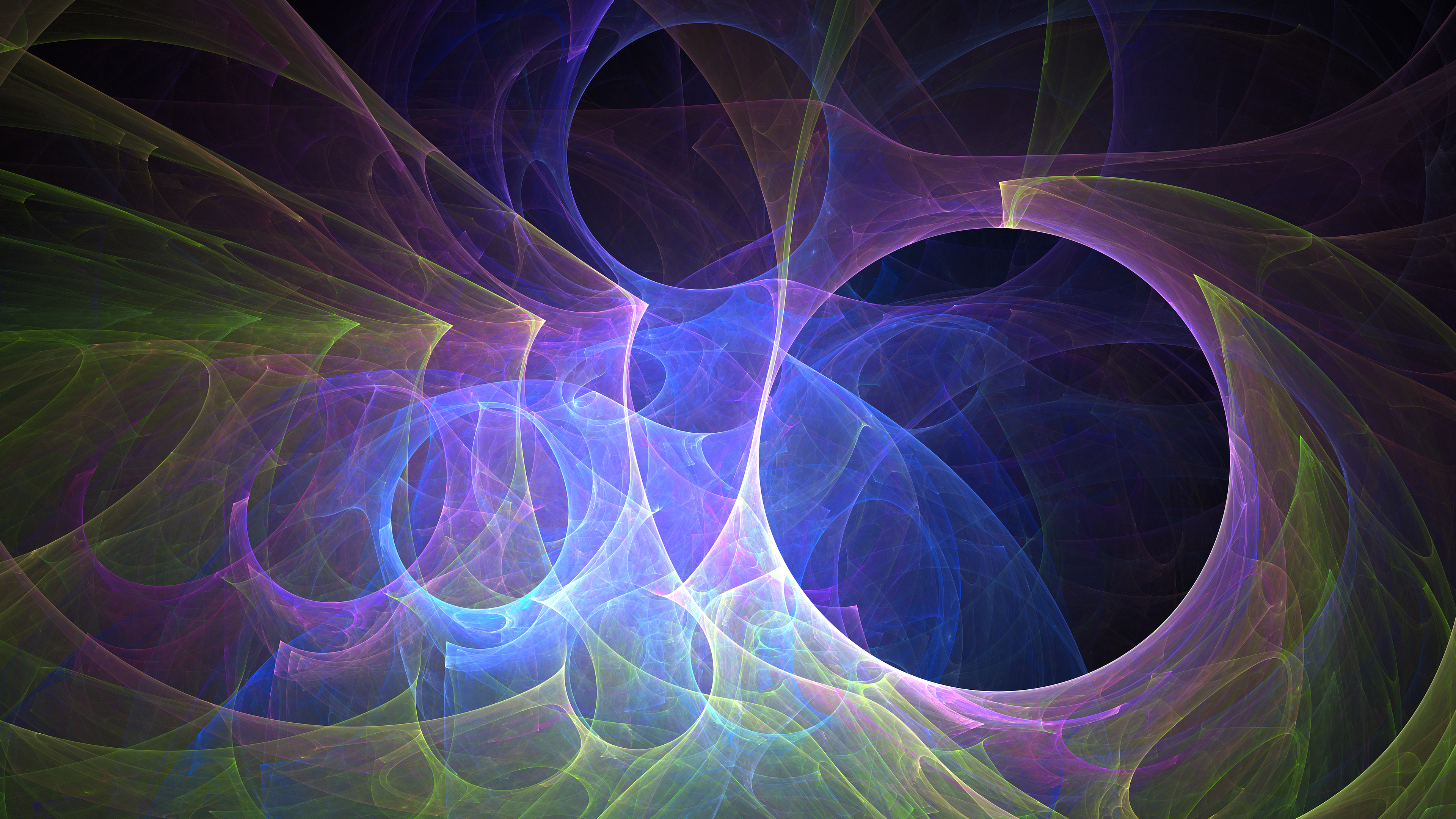 Abstract fractal flame art with purple and green hues HD Wallpaper