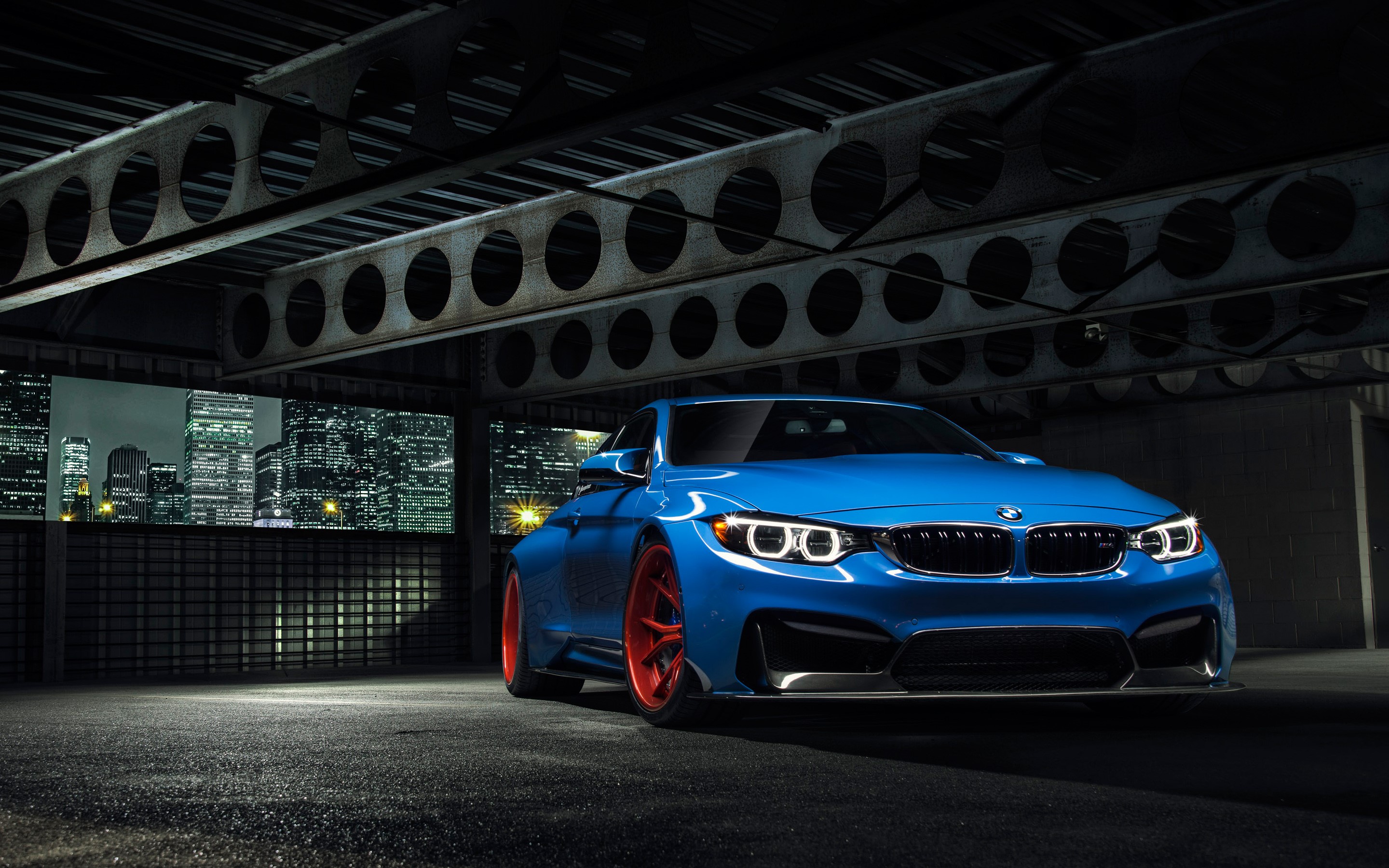 Blue BMW M4 with Red Wheels HD Wallpaper