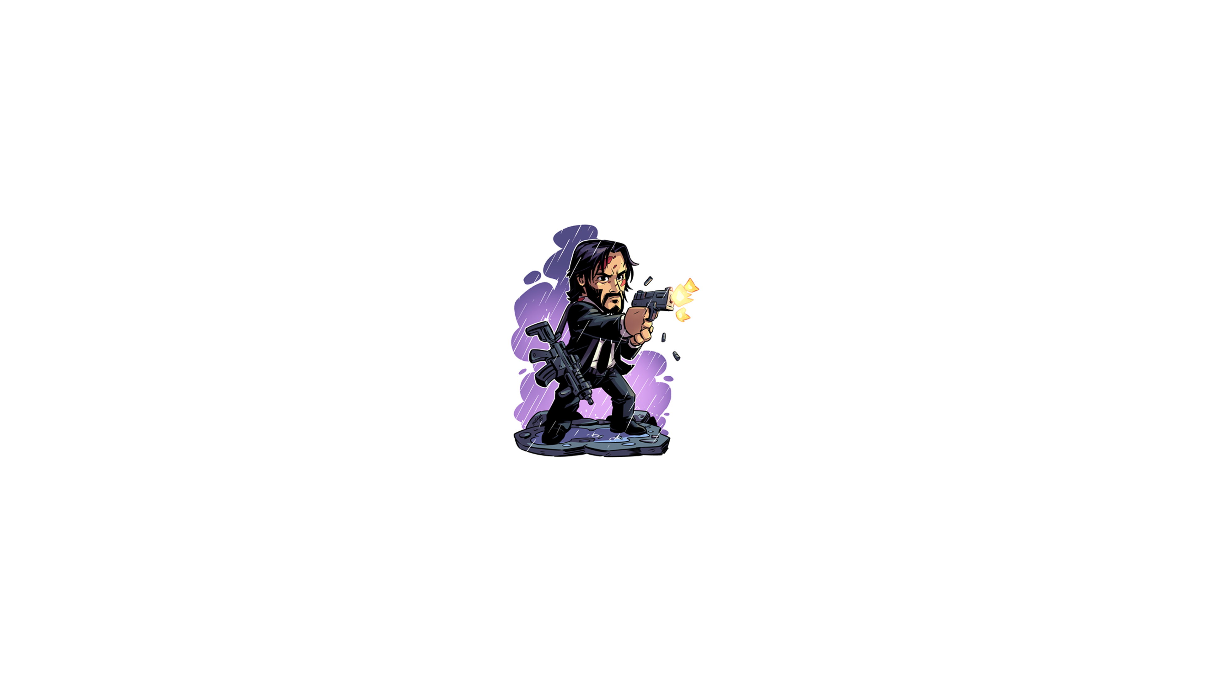 Chibi John Wick shooting a gun HD Wallpaper