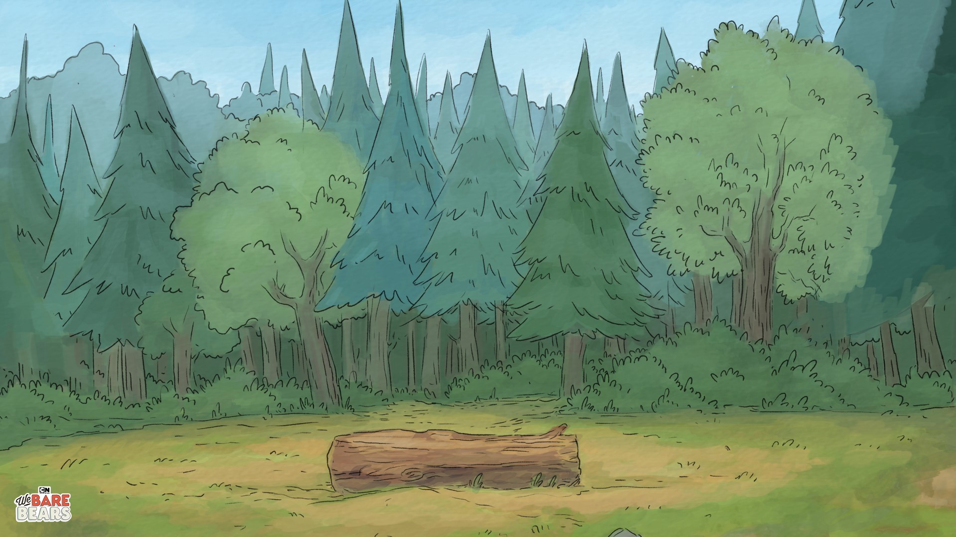 We Bare Bears forest scene with log HD Wallpaper