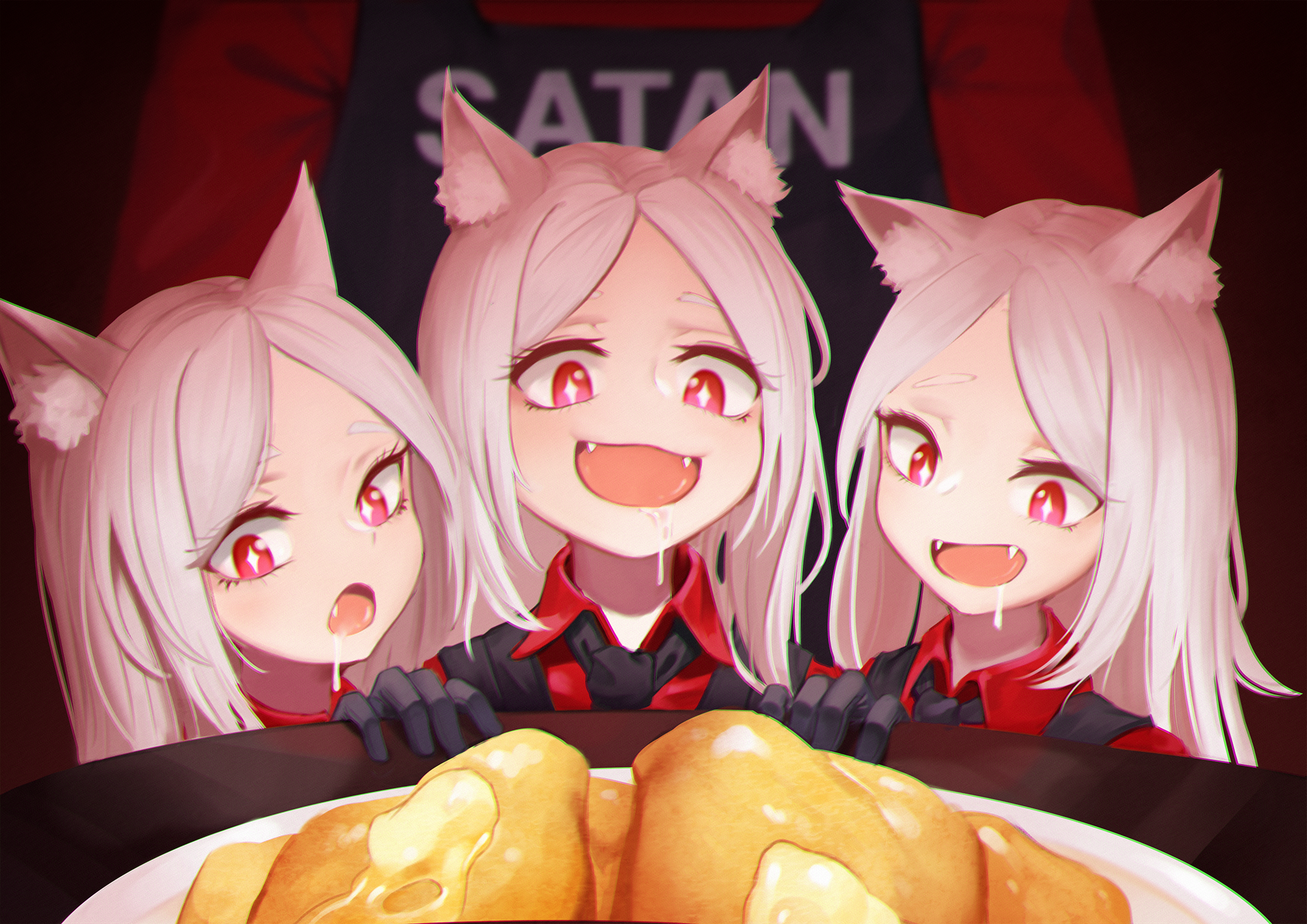 Cerberus from Helltaker with food HD Wallpaper