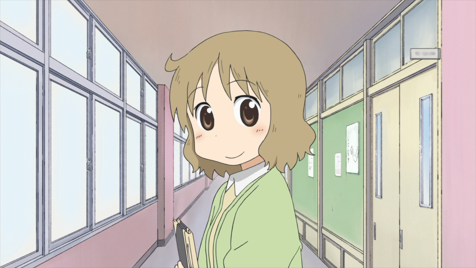 Yuko Aioi from Nichijou in a school hallway HD Wallpaper