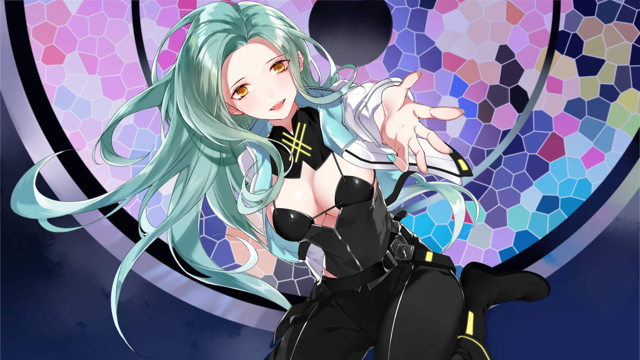 Anime girl with teal hair reaching out HD Wallpaper