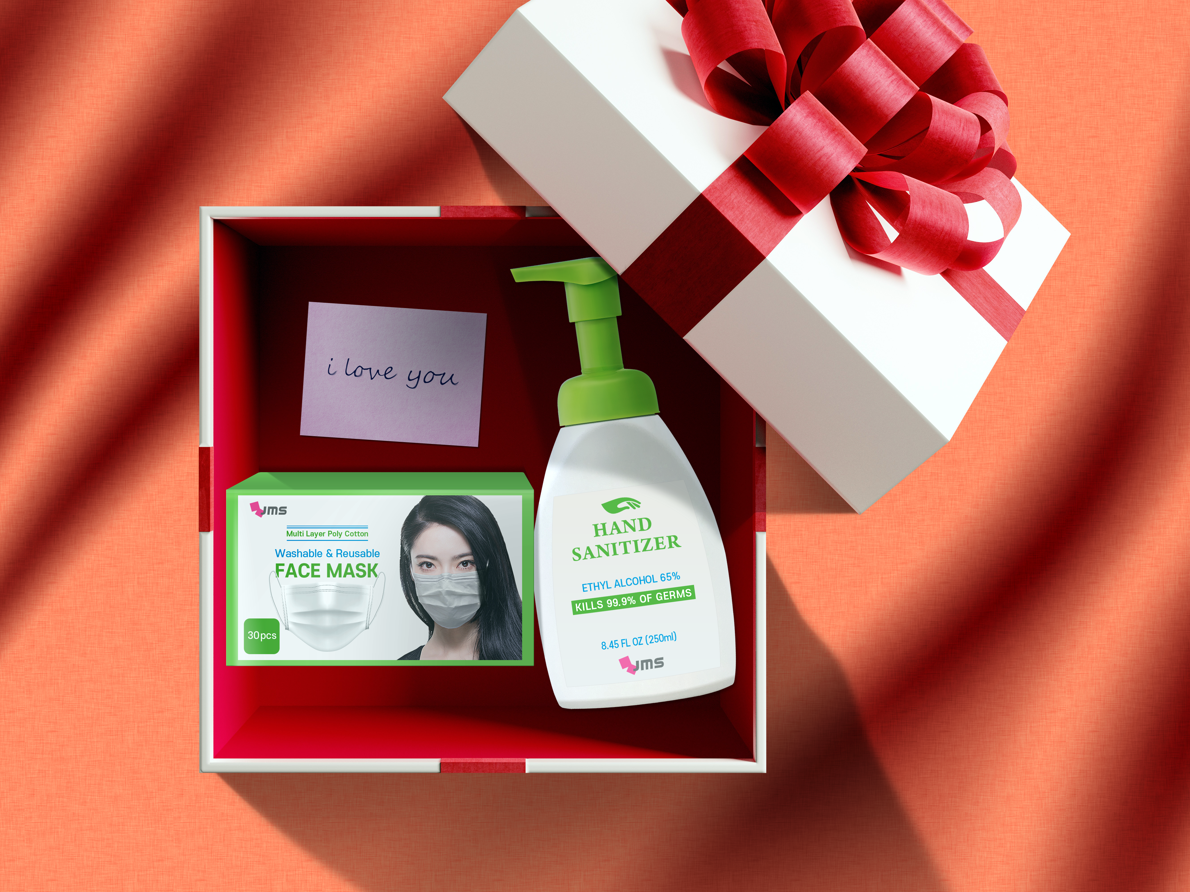 Gift box with hand sanitizer and face masks HD Wallpaper