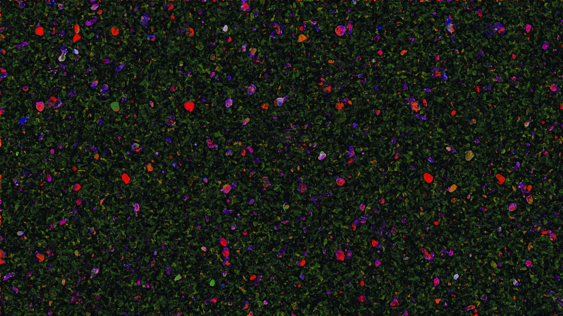 Abstract pattern of green leaves with colorful speckles HD Wallpaper