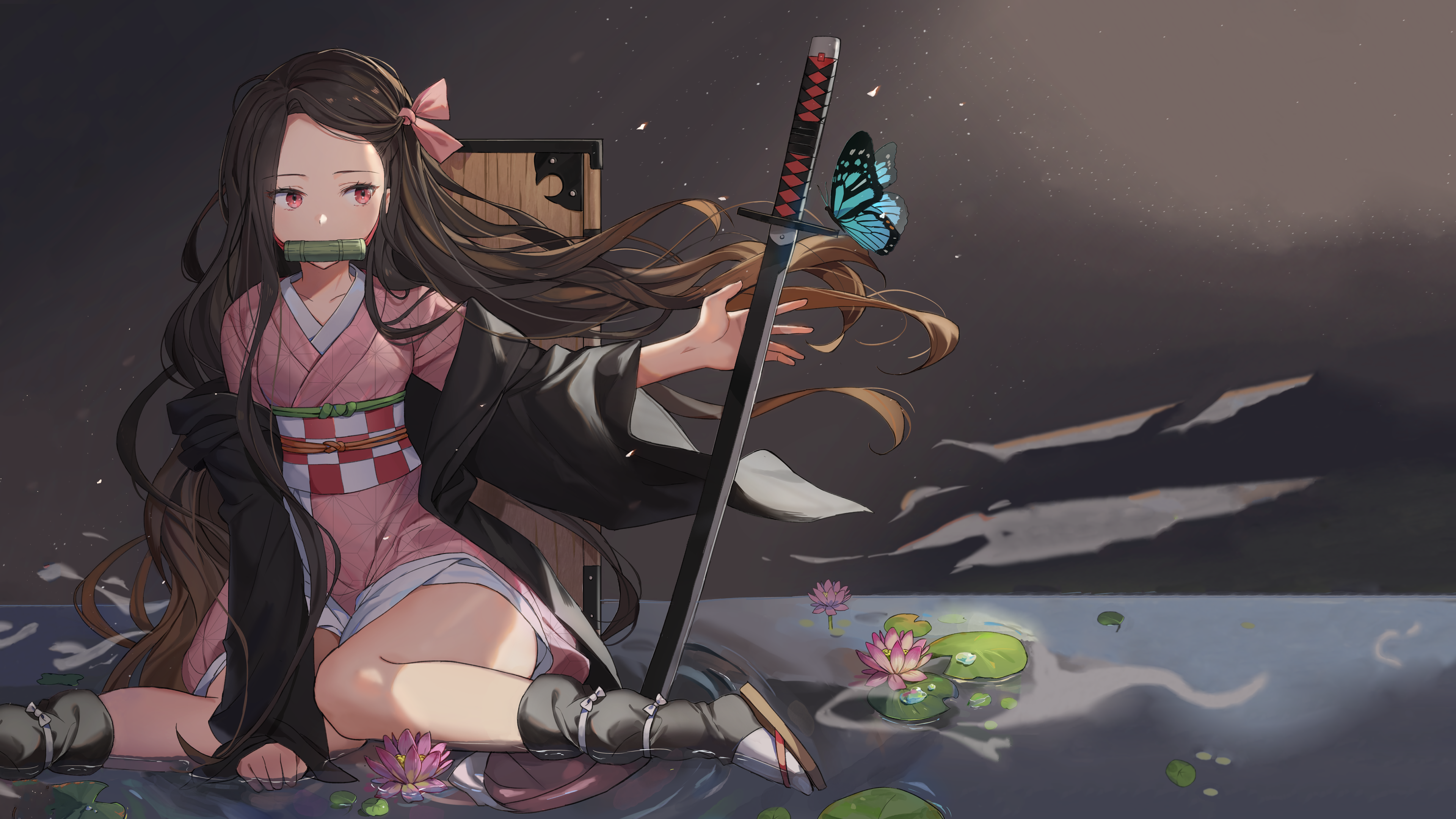 4K Nezuko Kamado from Kimetsu no Yaiba with sword HD Wallpaper