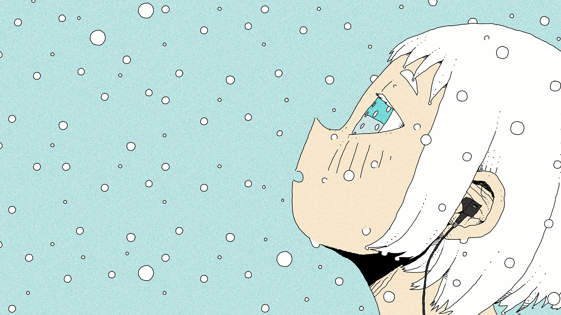 Anime girl with earphones in the snow HD Wallpaper