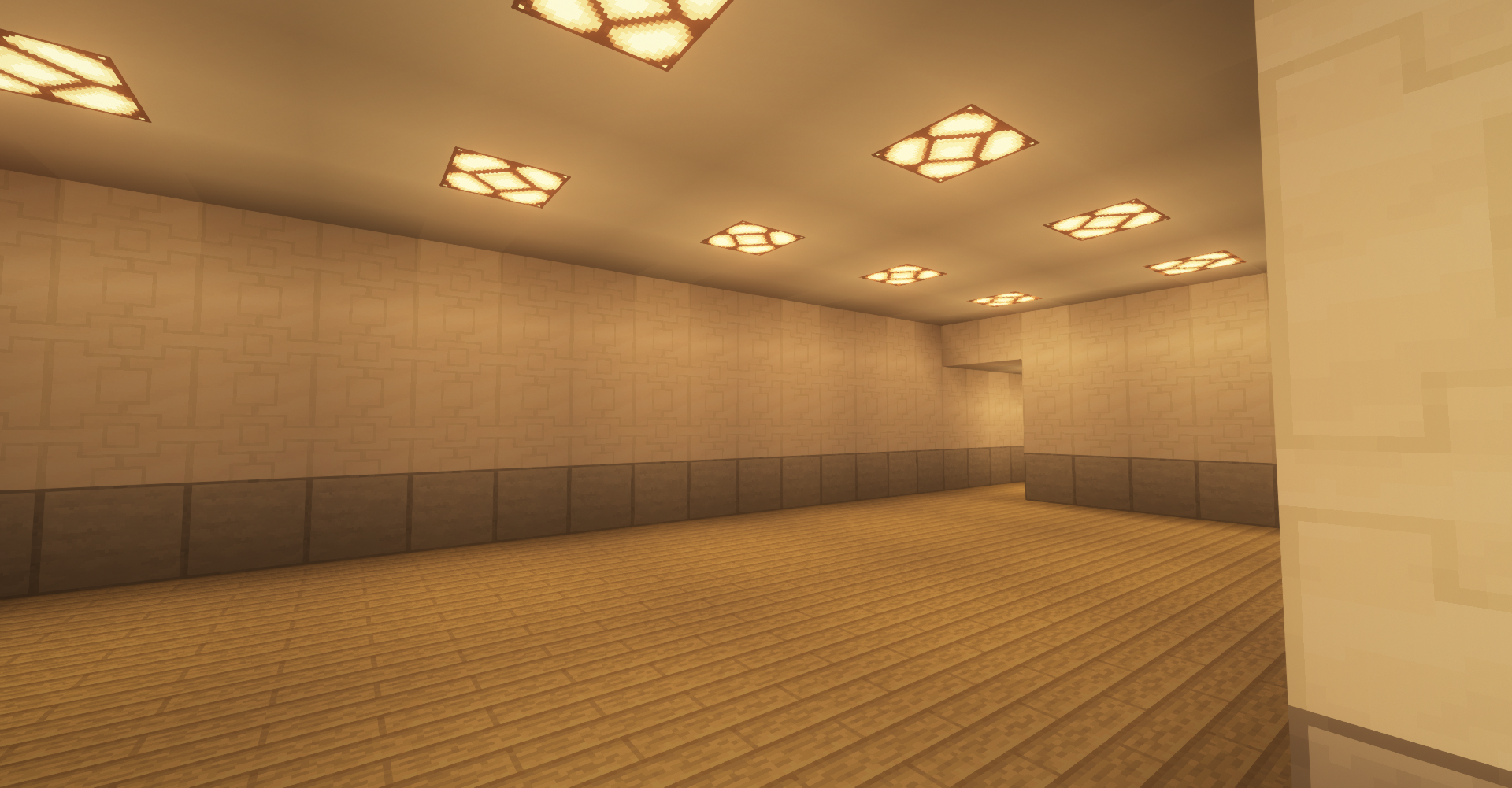 Minecraft interior with wooden floor and tiled walls HD Wallpaper