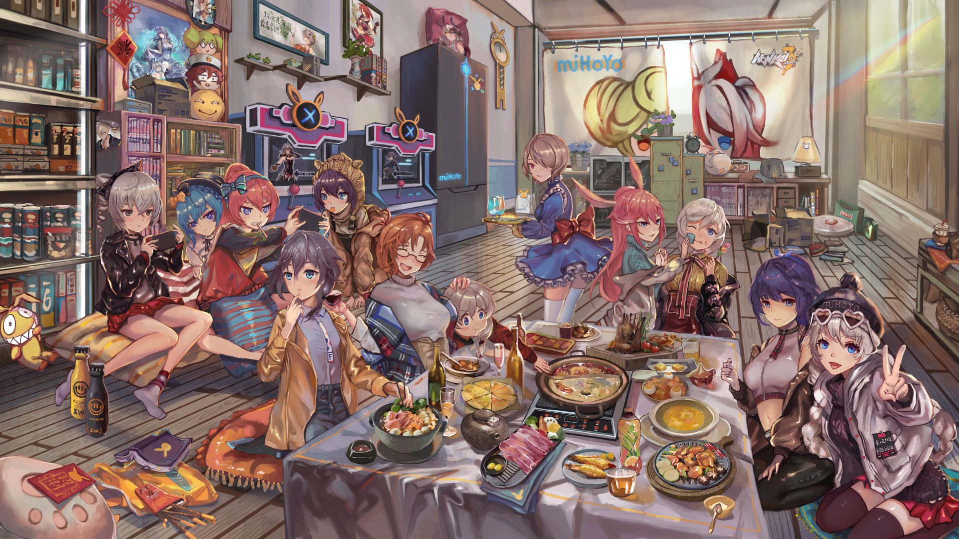 Honkai Impact 3rd characters at a gathering HD Wallpaper