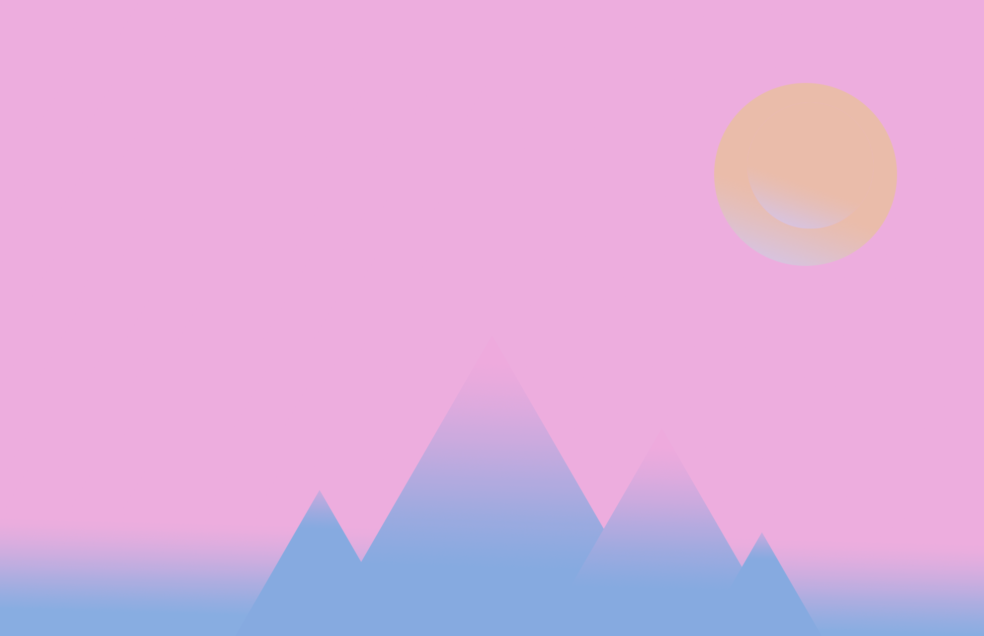 Pink sky with sun and gradient mountains HD Wallpaper