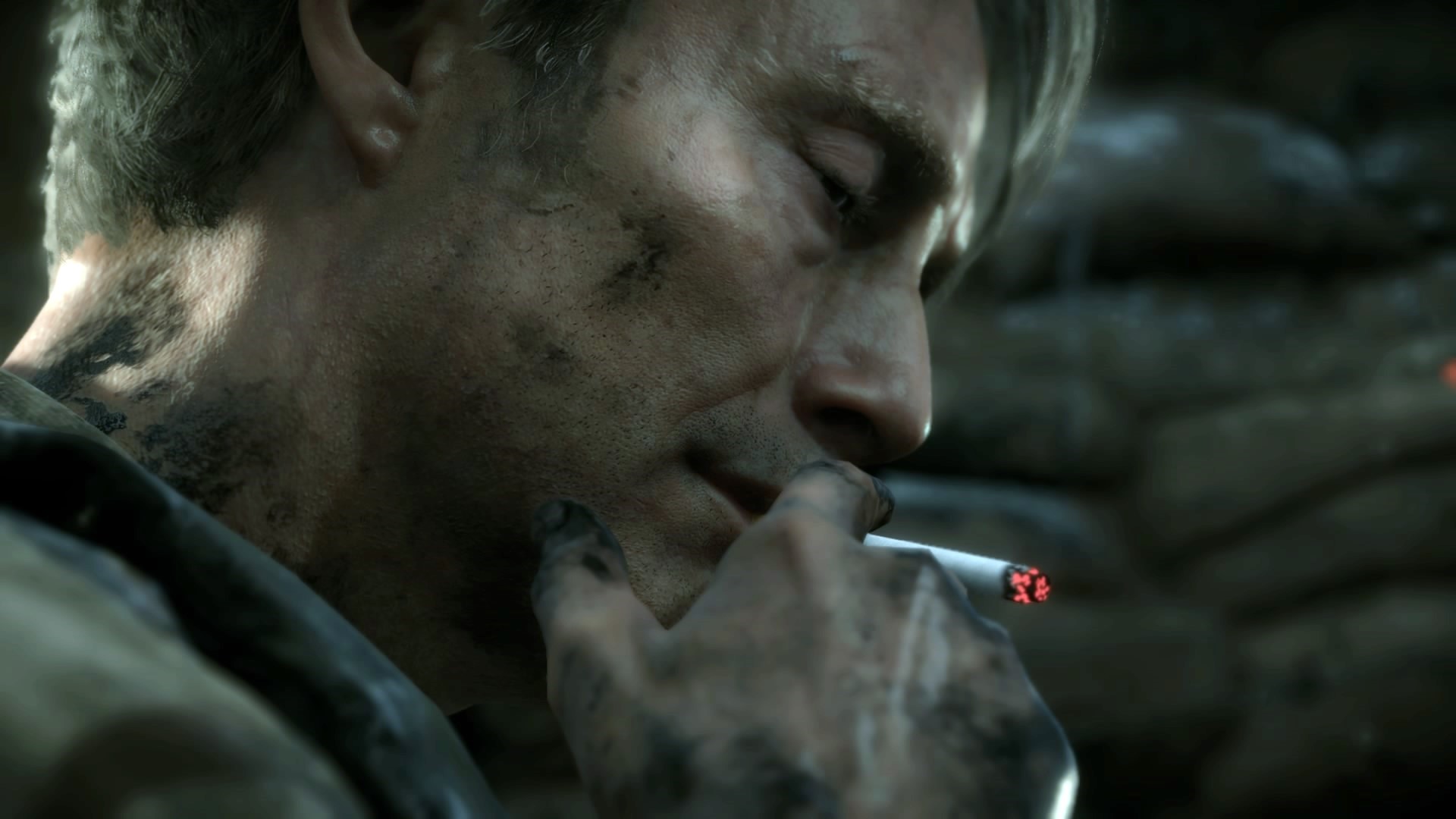 Man smoking a cigarette in Death Stranding HD Wallpaper
