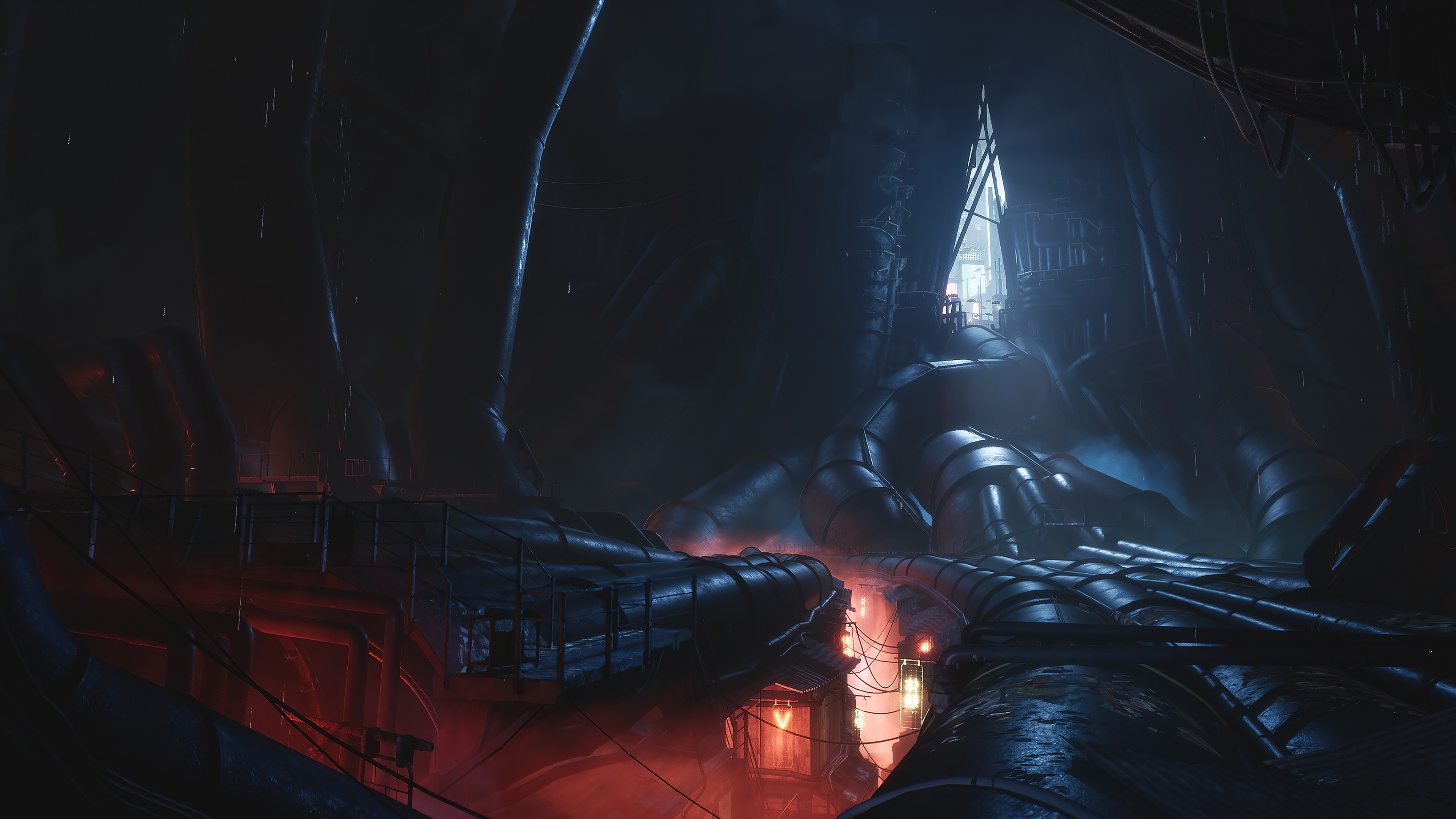 4K digital art of a fantasy city with pipes HD Wallpaper