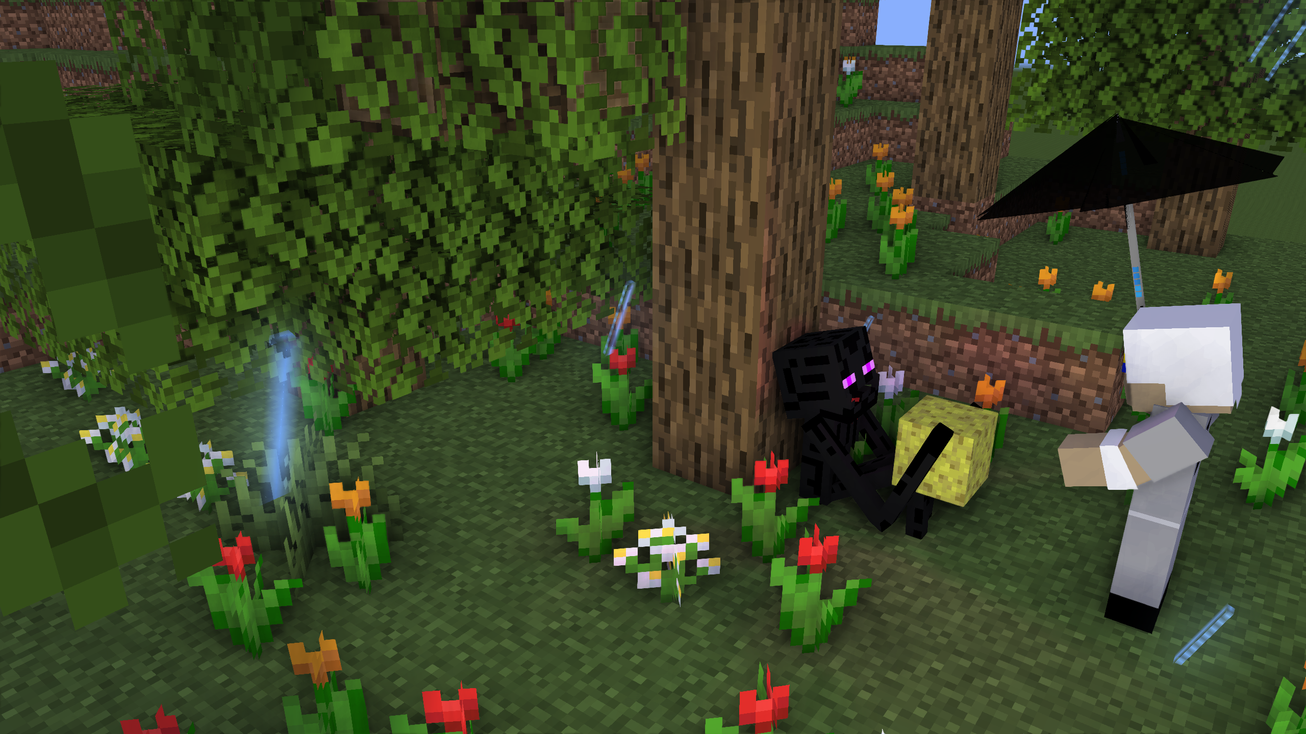 Minecraft Enderman and Sheep with Umbrella HD Wallpaper