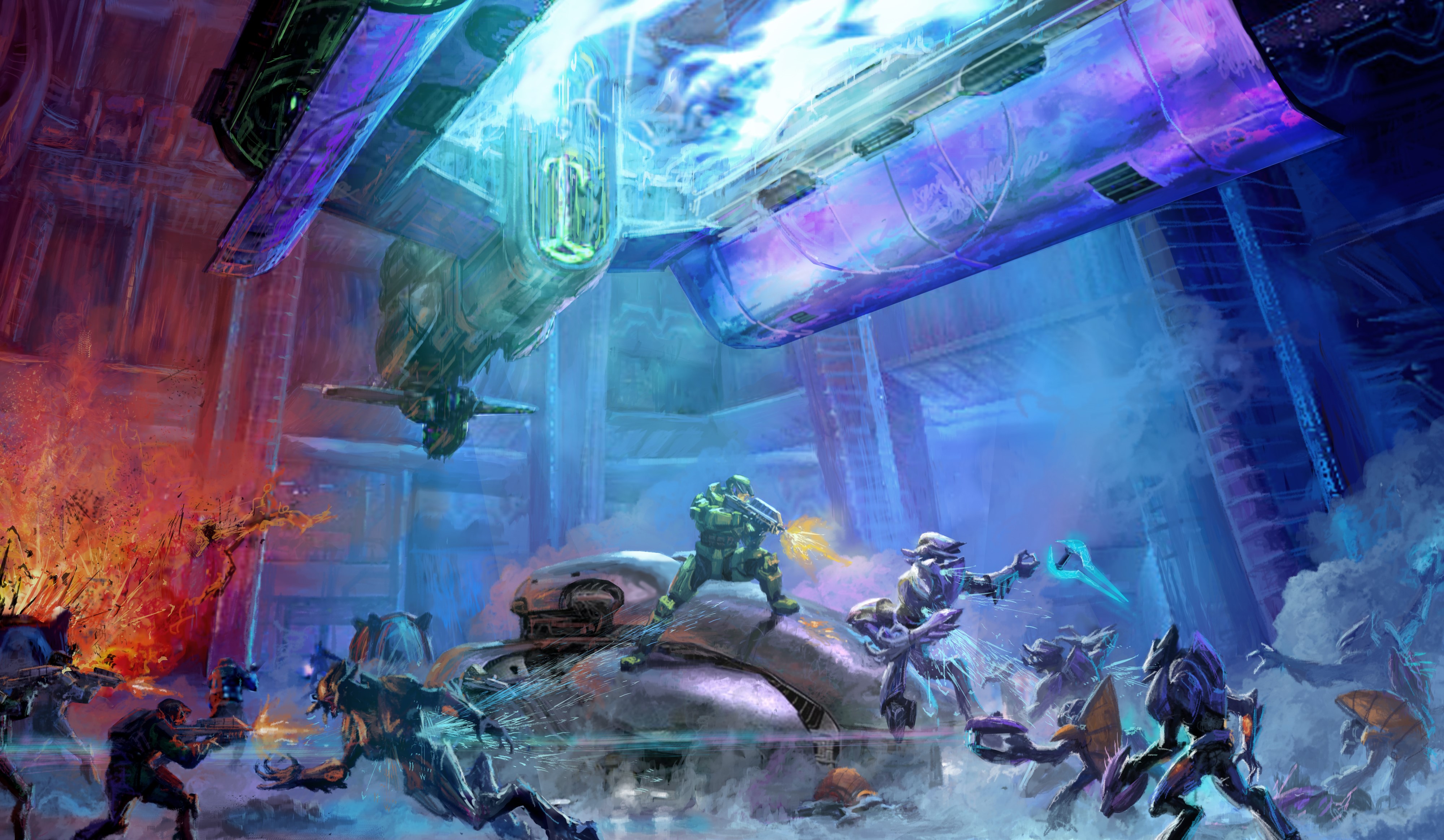 Master Chief from Halo fighting Sangheili on Truth and Reconciliation HD Wallpaper