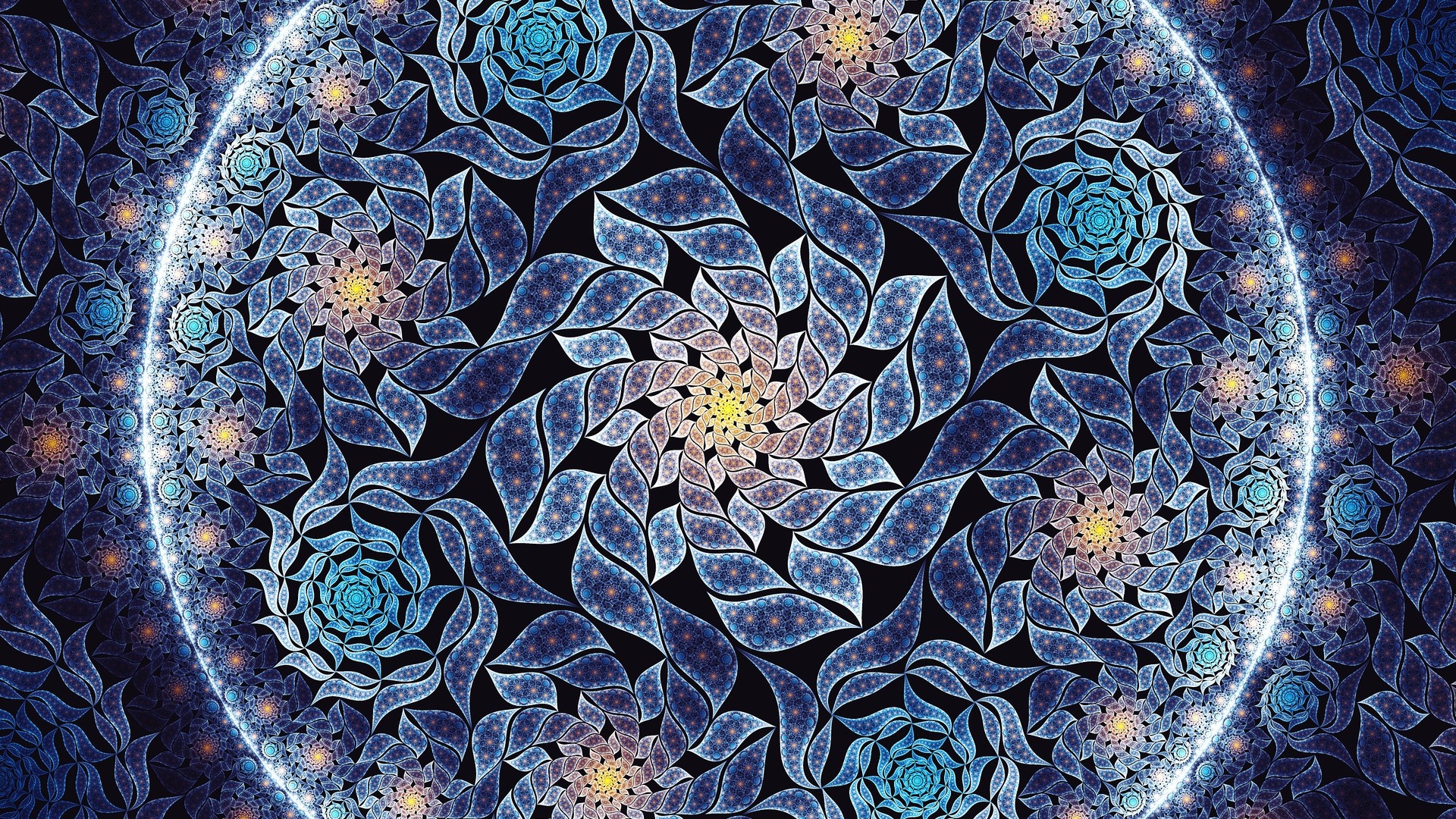 Blue and yellow fractal floral pattern HD Wallpaper
